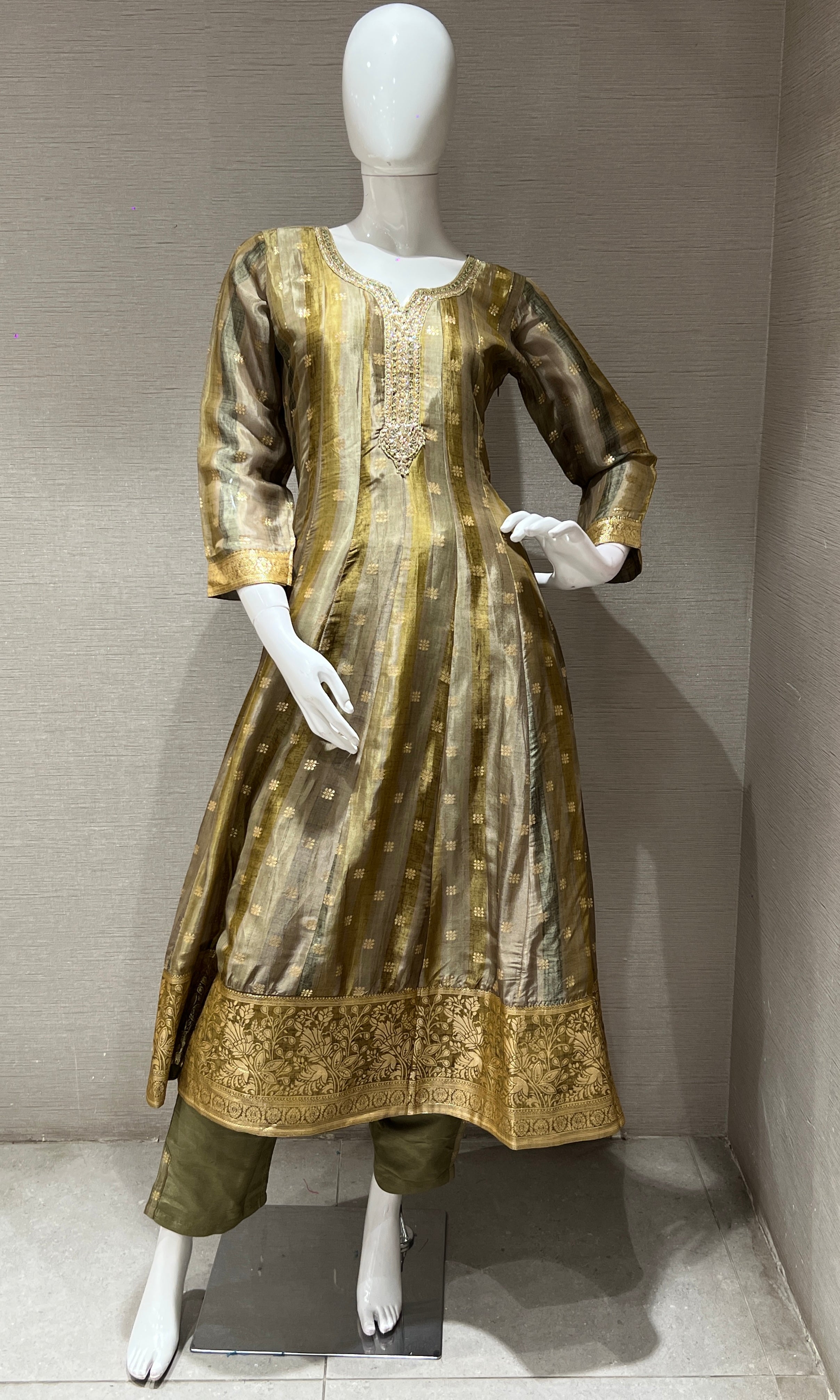 Green and Gold Traditional Anarkali Set