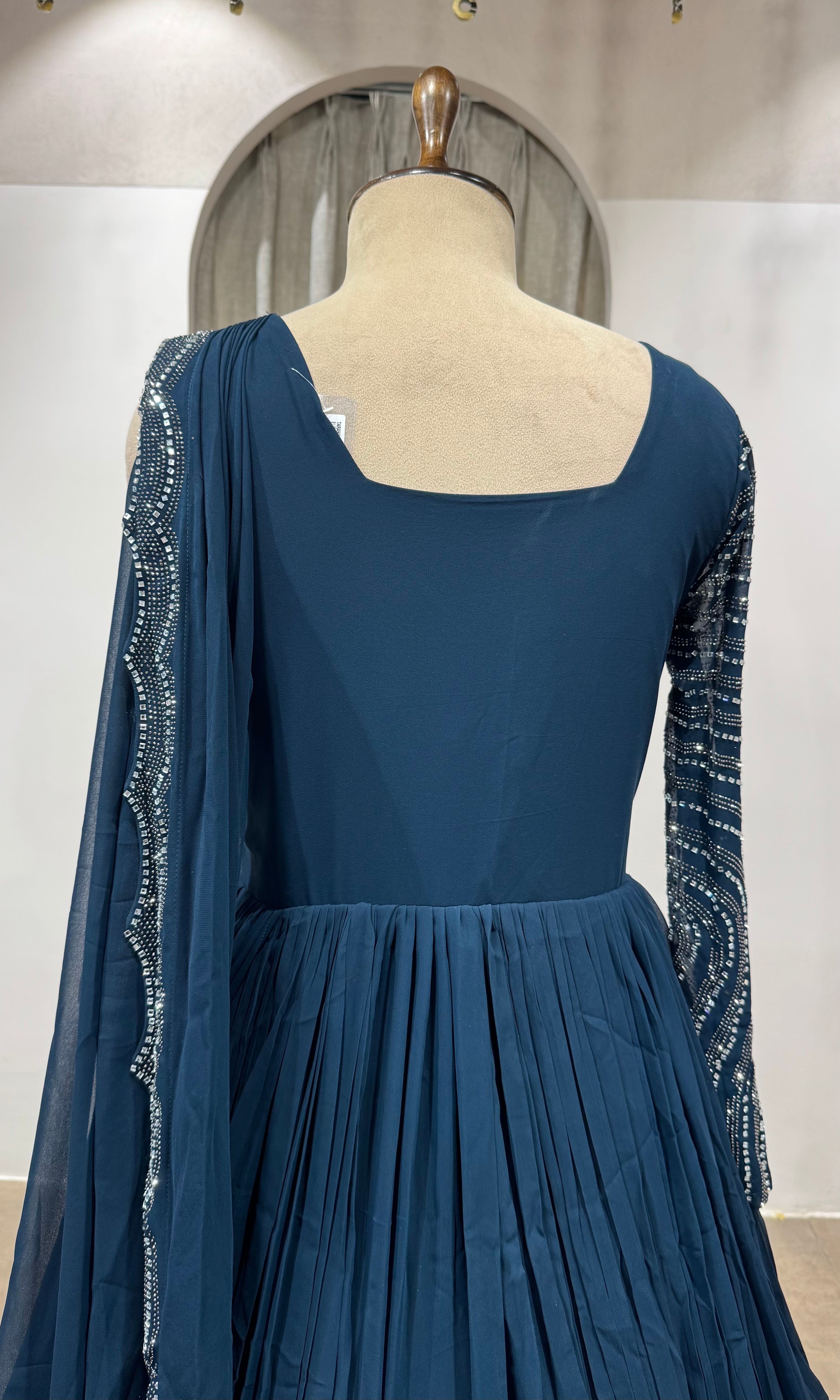 BLUE Embellished Floor-Length Anarkali Gown