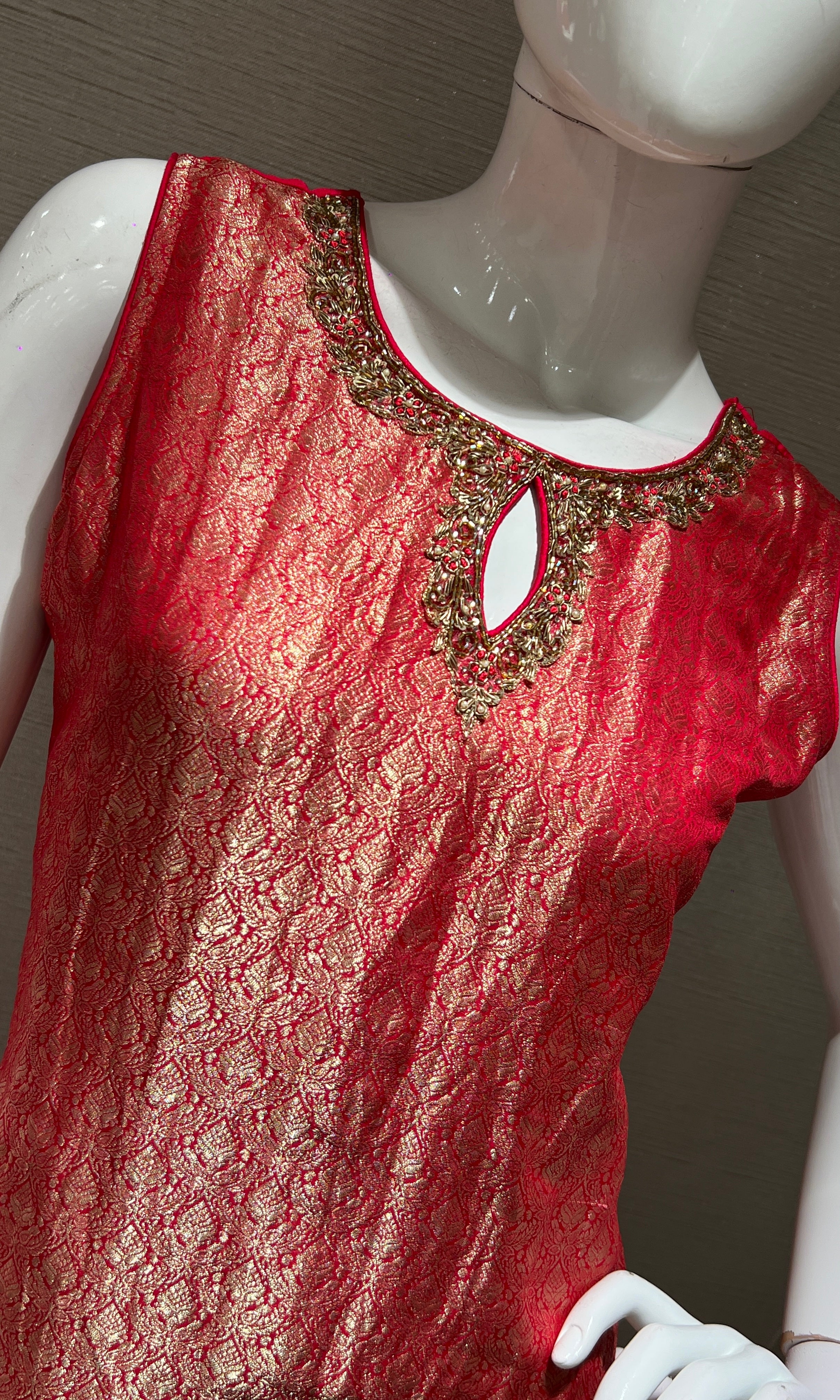 red and gold kurta set with dupatta