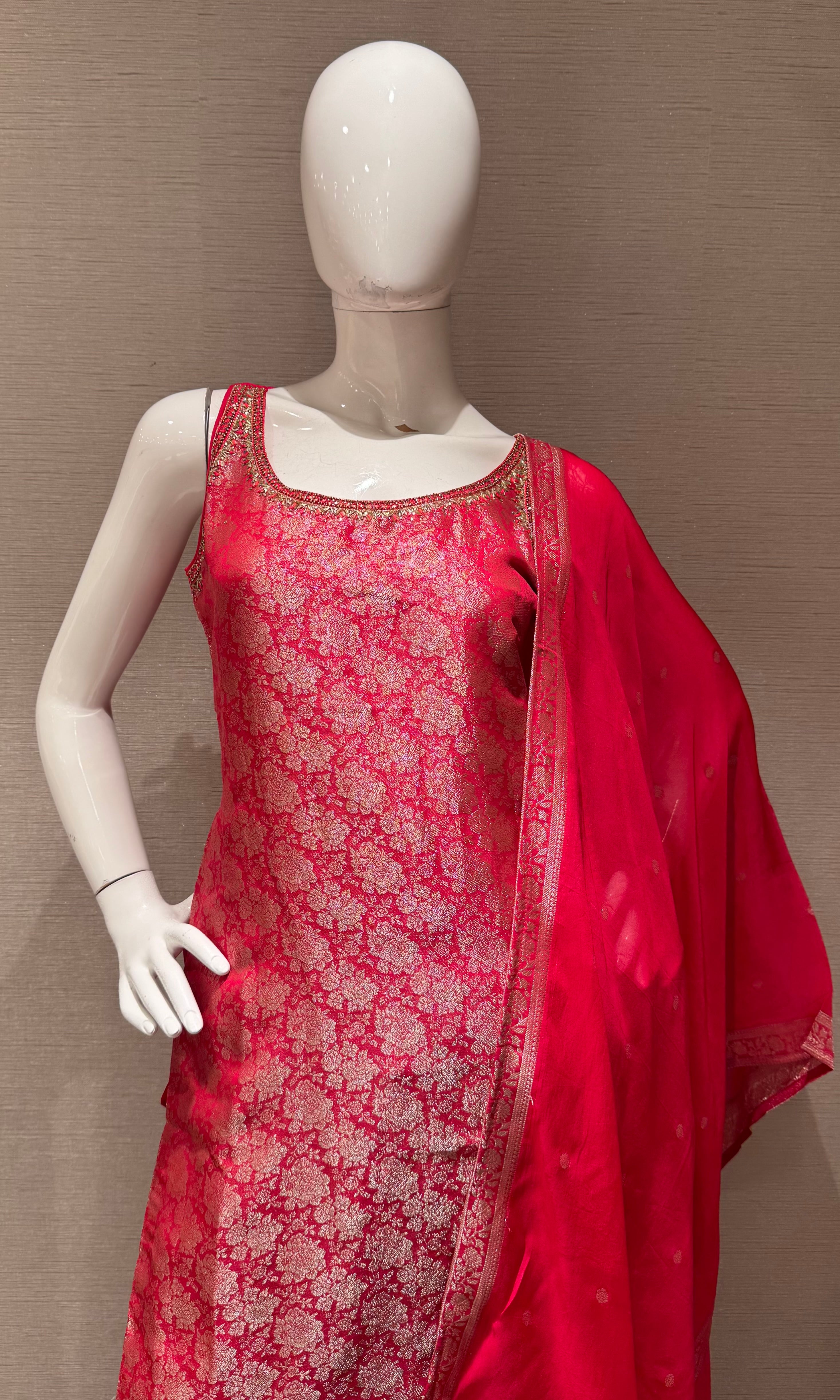 Rani pink banarasi kurta set