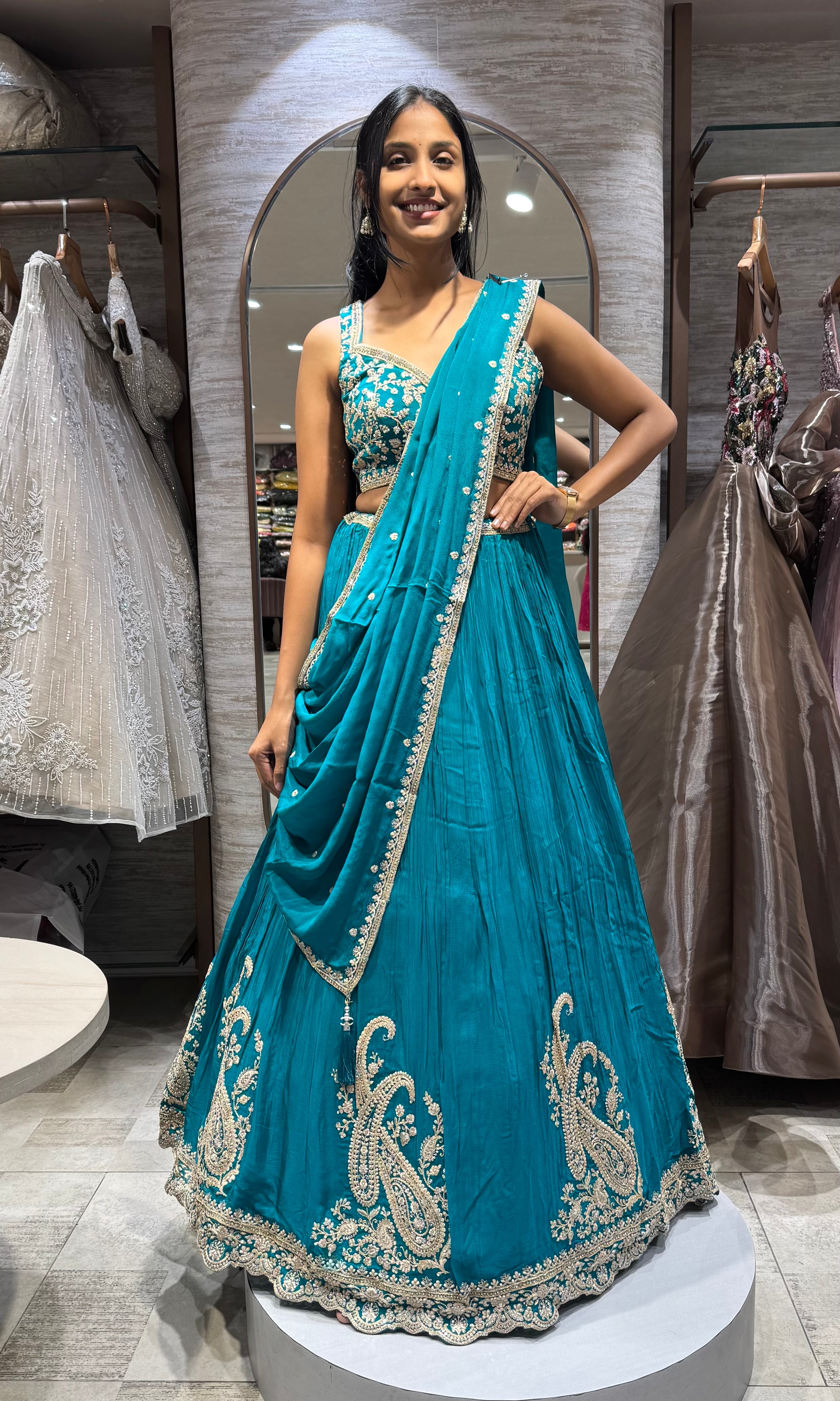 RAMA BLUE Silk Embroidered Lehenga SET