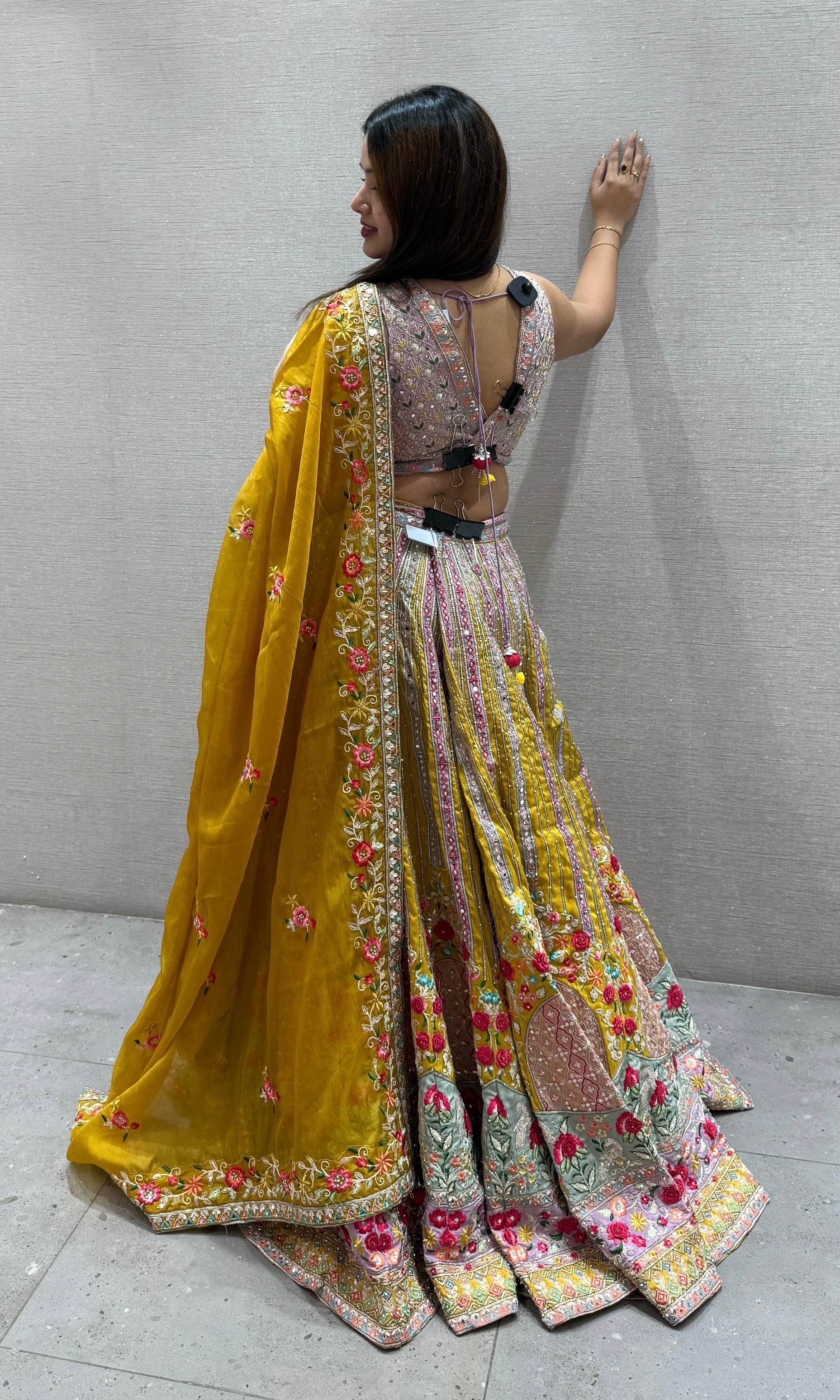 multi yellow lehanga