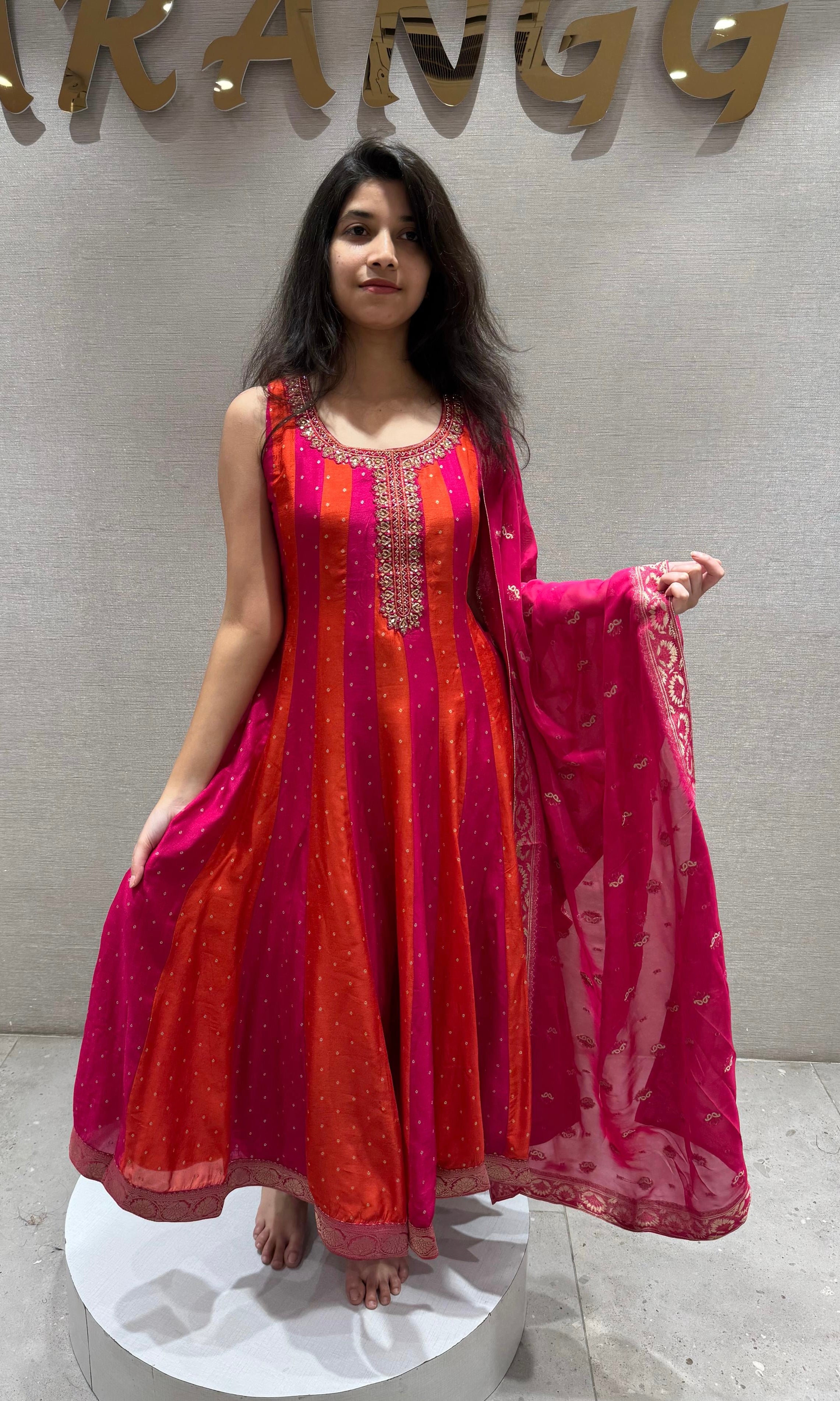 Sunset Stripe Anarkali kurta set