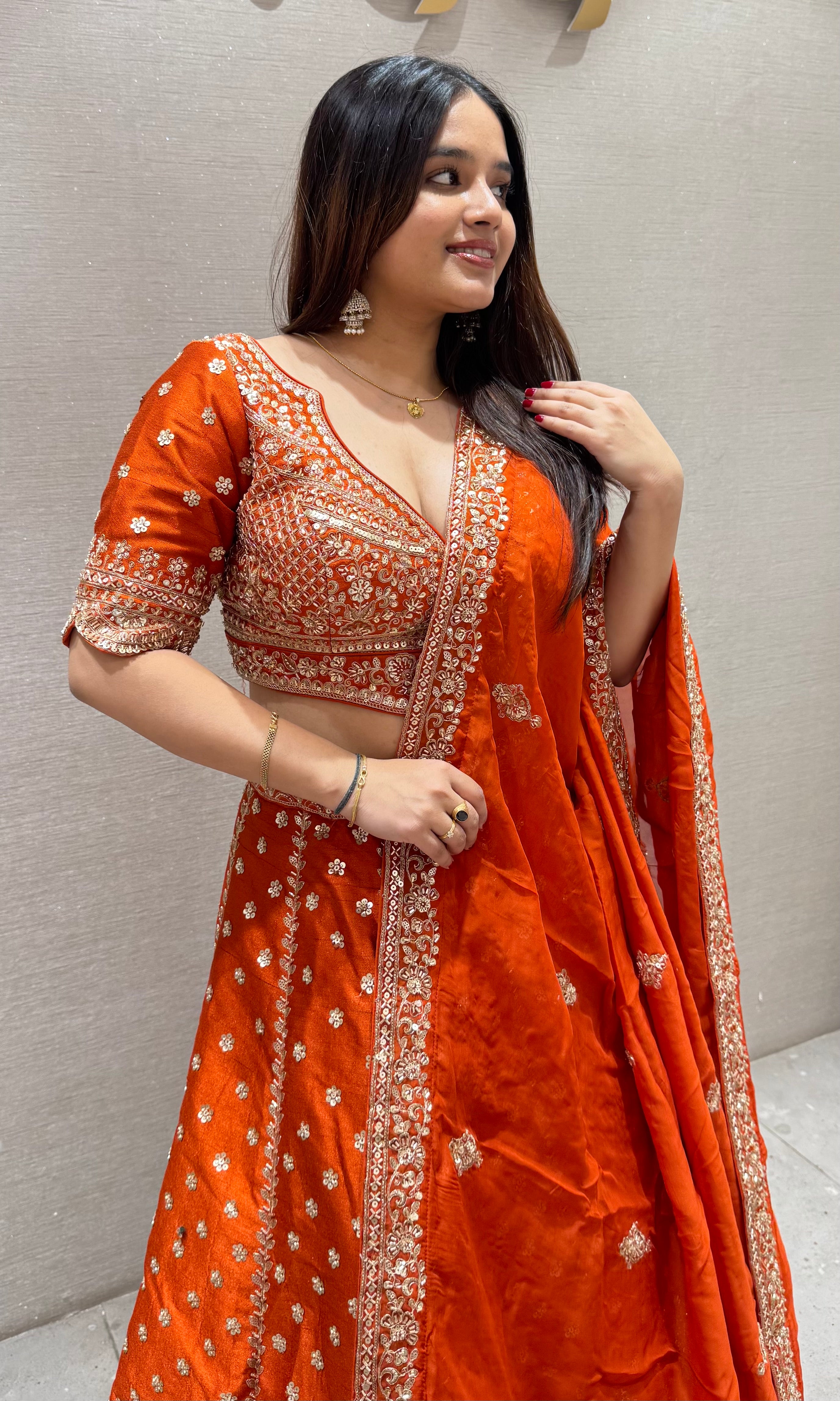 Rust orange GOLDEN EMBROIDERED Lehenga