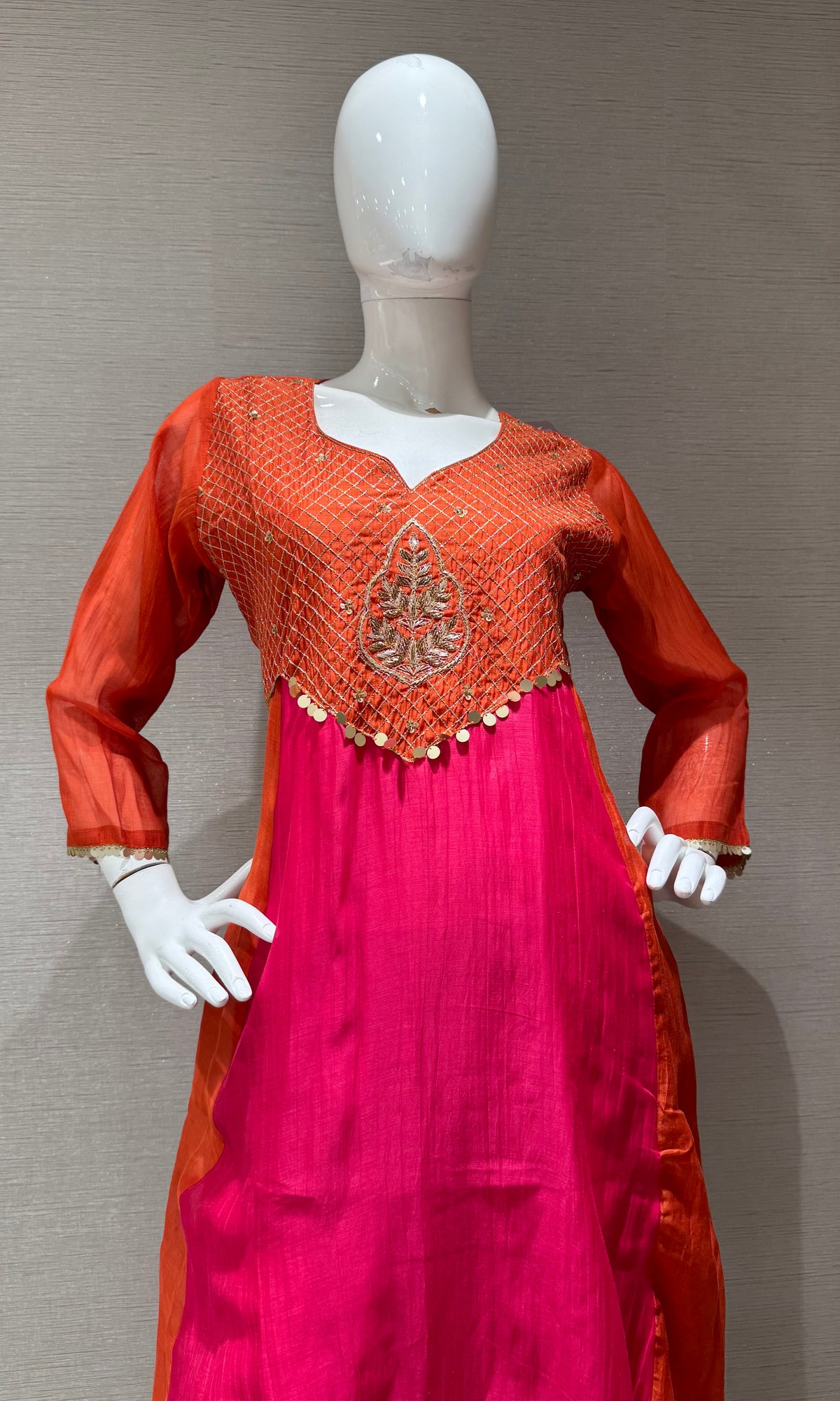 Rust and Pink Embroidered Salwar Kurta Set with Dupatta