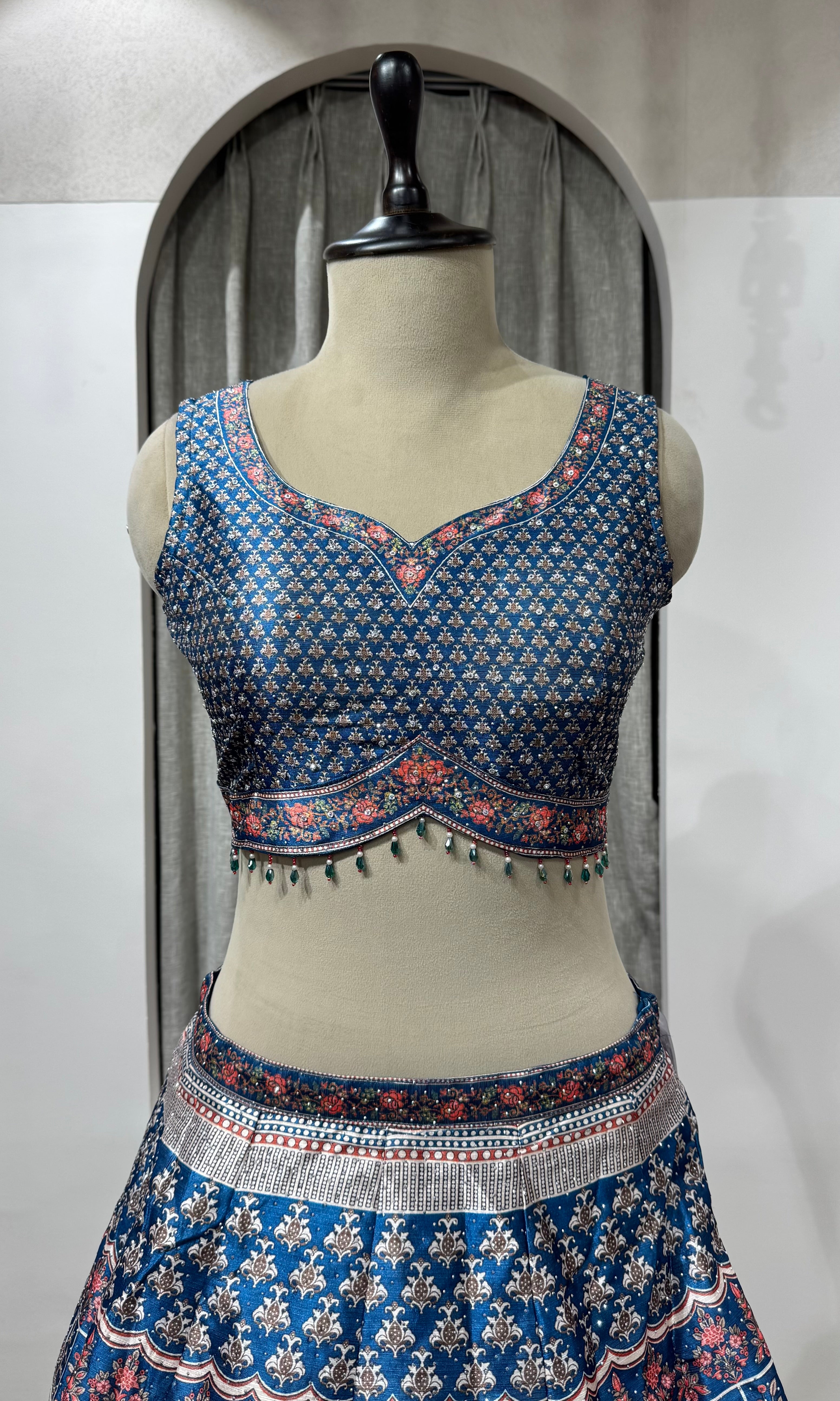 Blue Zardozi Embroidered LEHENGA