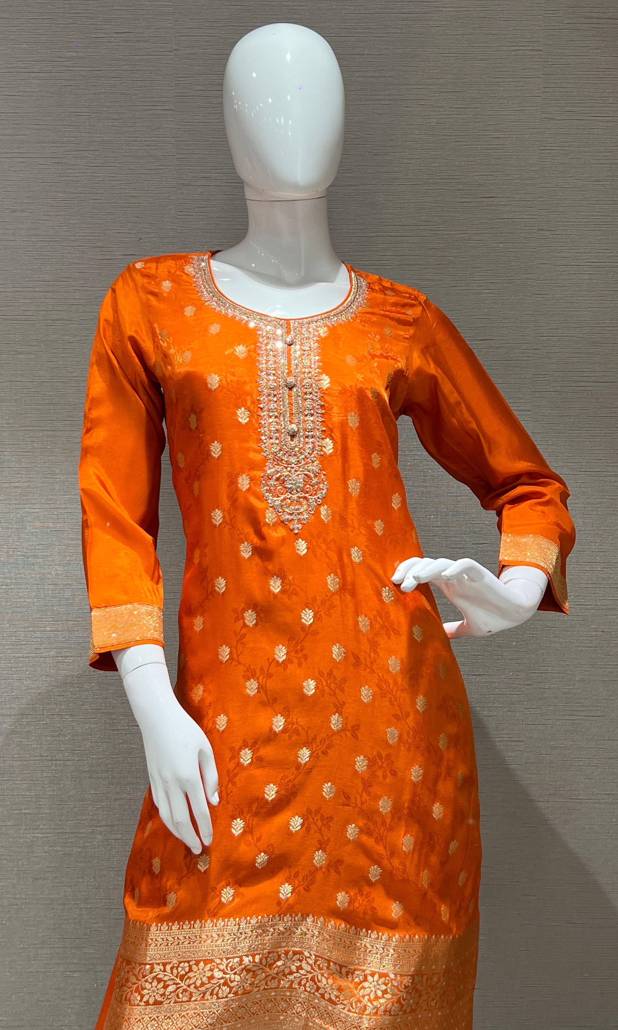 Orange EMBROIDERED kurta set WITH PALAZZO PANTS