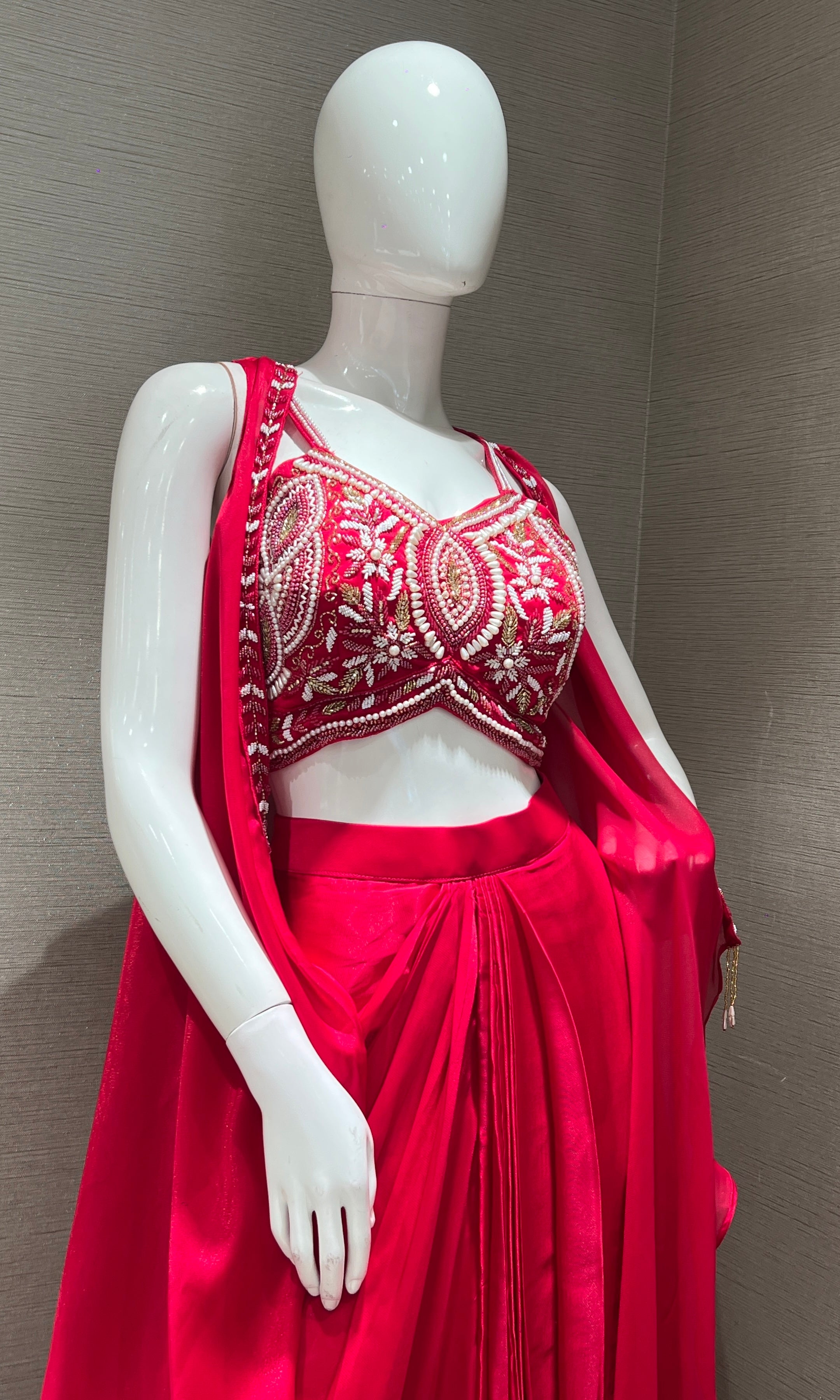 Rani pink EMBELLISHED BLOUSE AND SKIRT