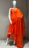 orange and gold banarasi silk kurta set