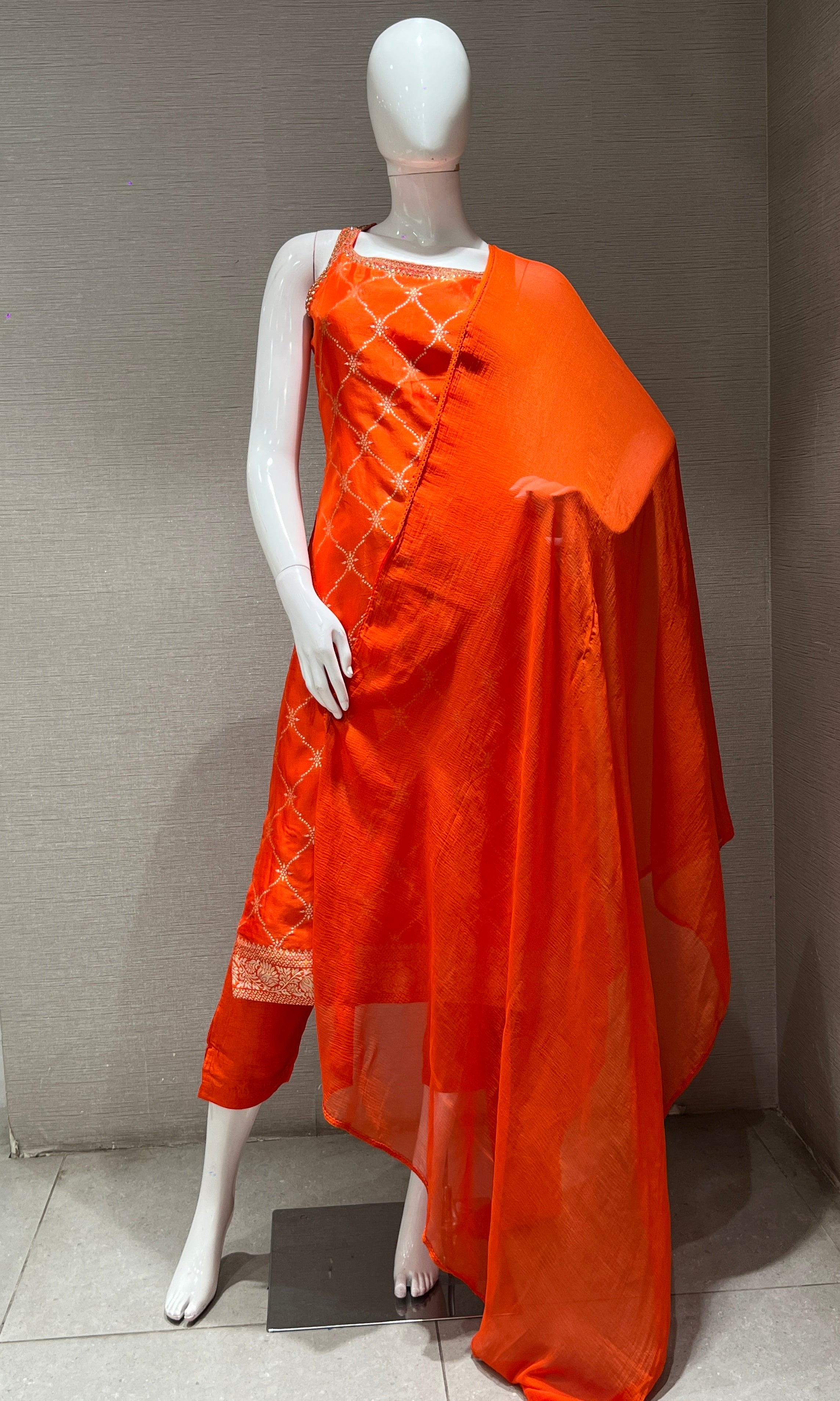 orange and gold banarasi silk kurta set