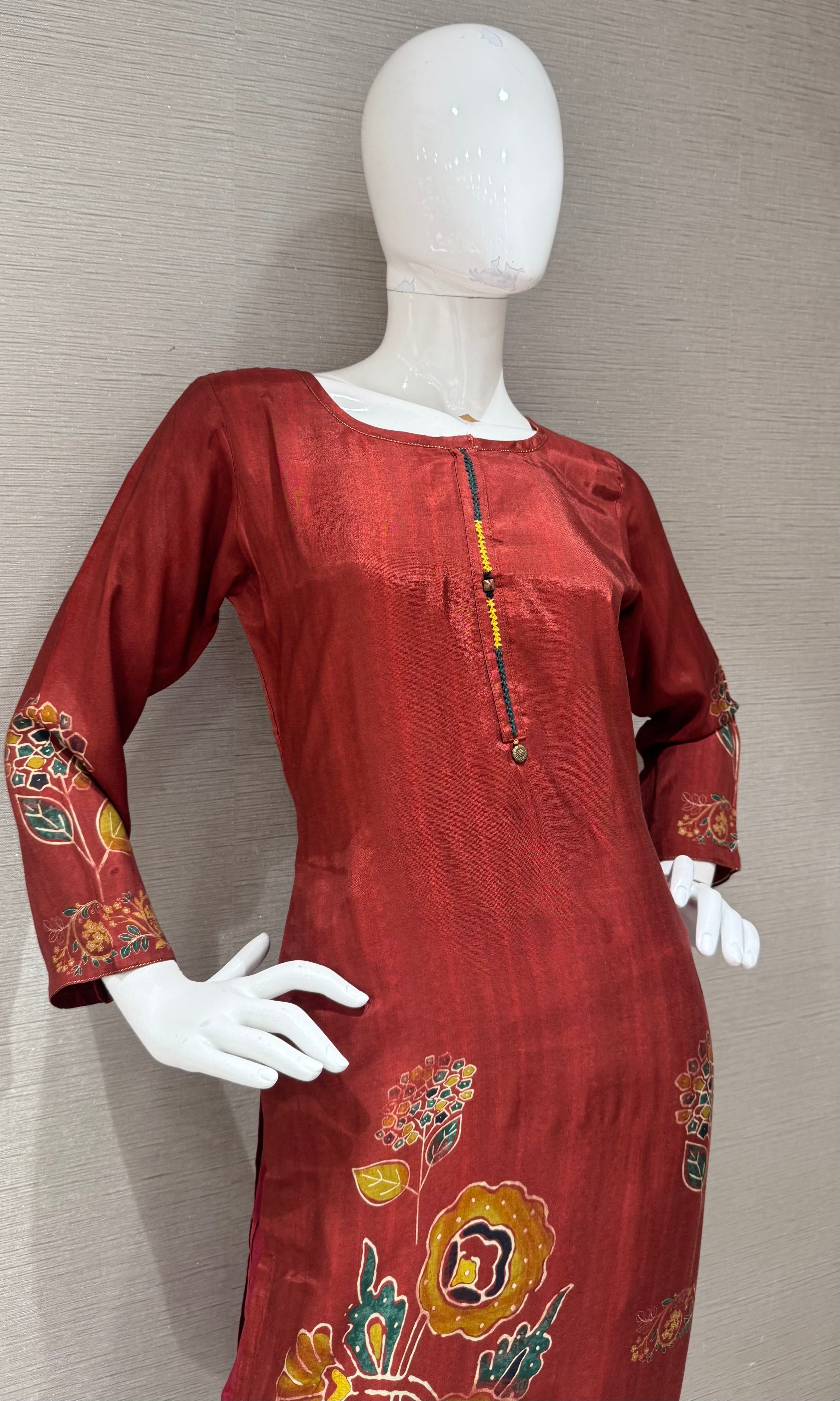 Rust Flora Embroidered Silk Kurta Set