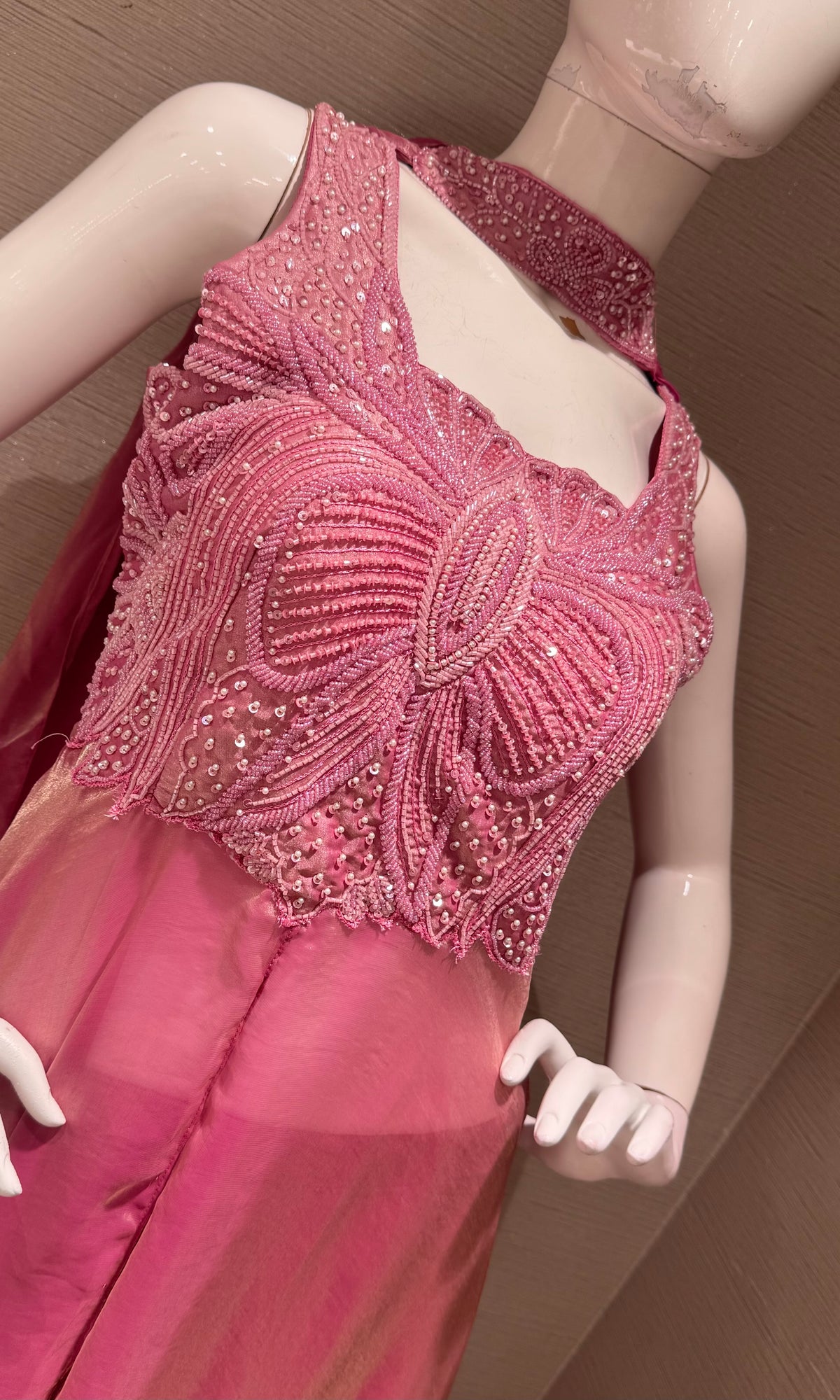 Baby pink Shimmer anarkali with palazzo pants