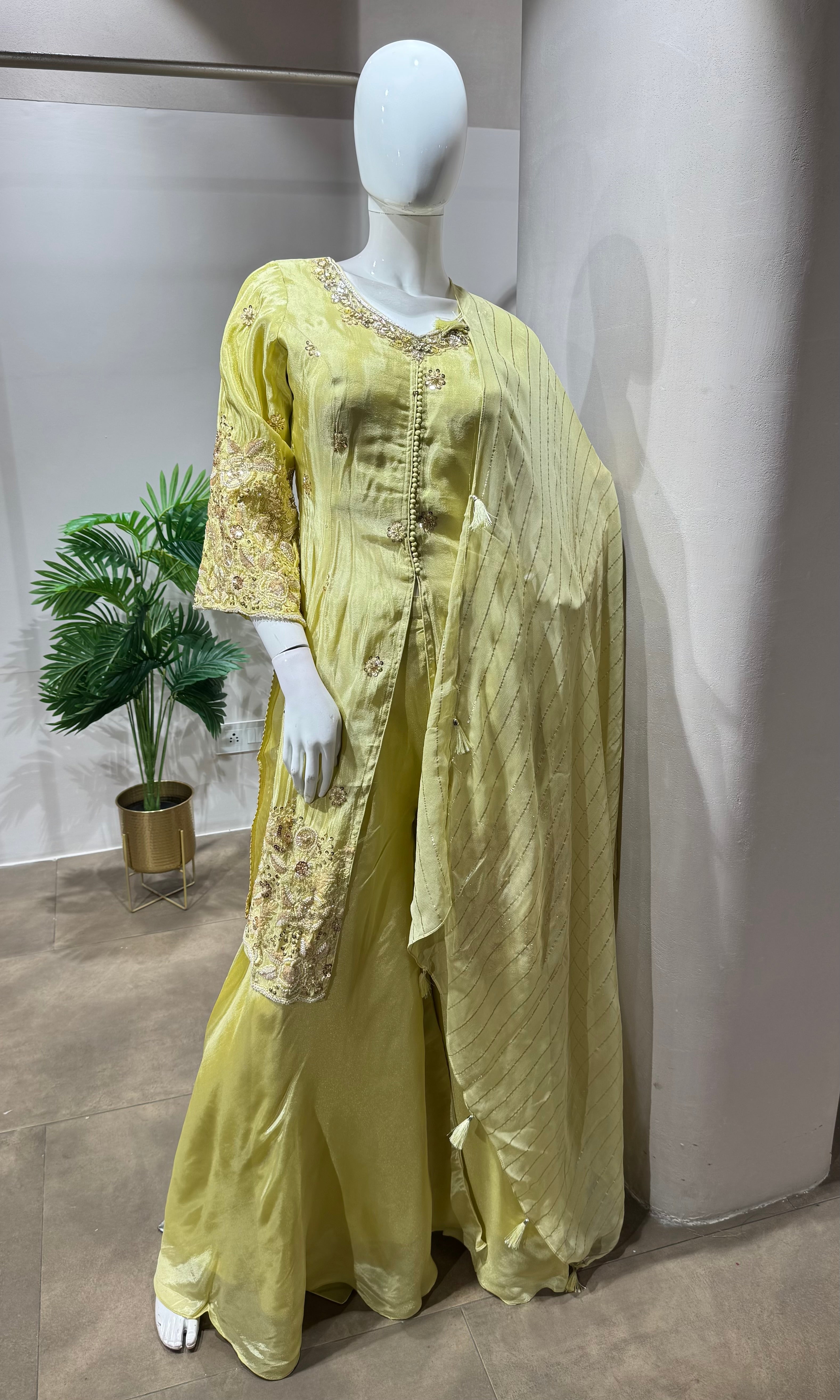 yellow golden glow sharara set