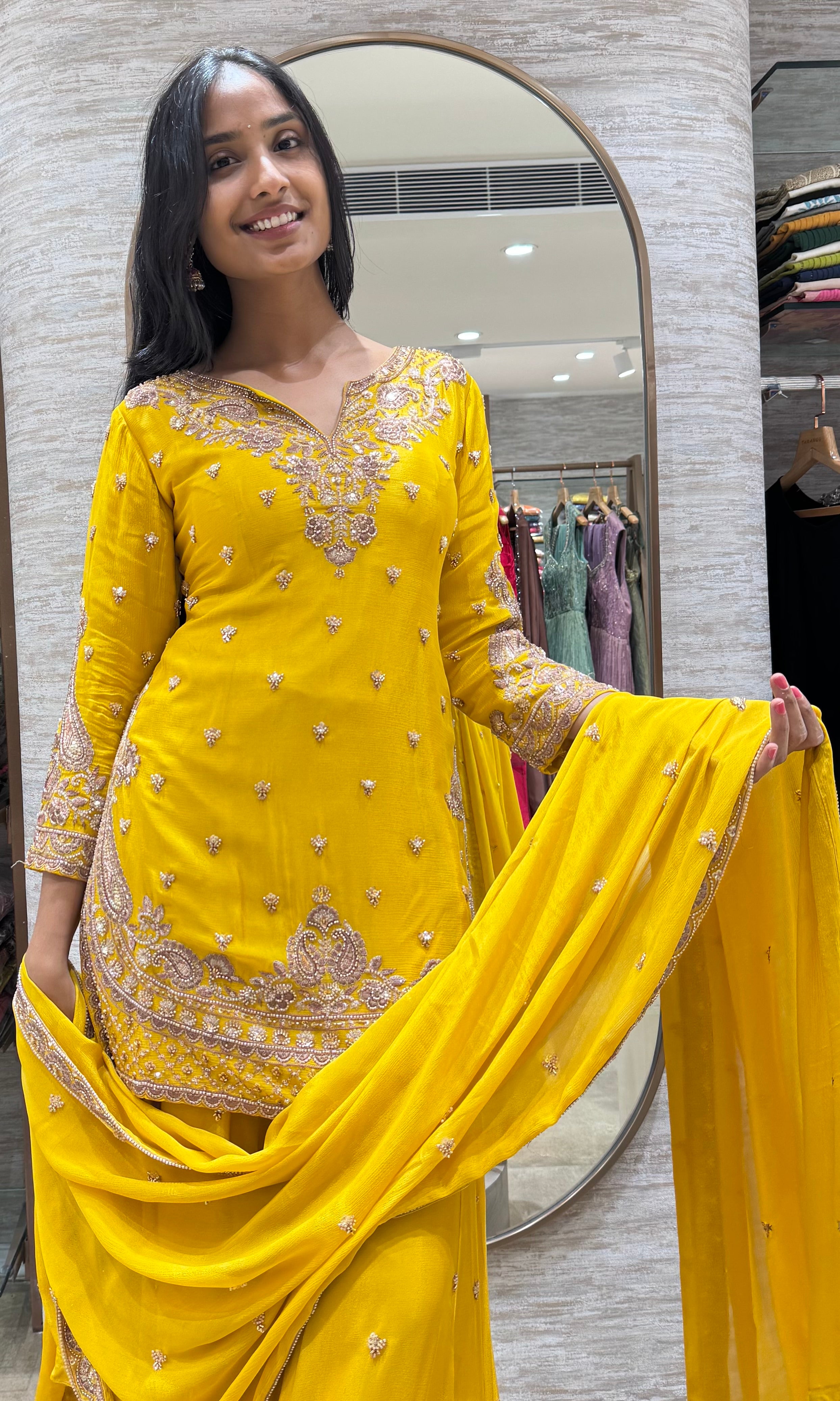 YELLOW GOLDEN EMBROIDERED SHARARA SET