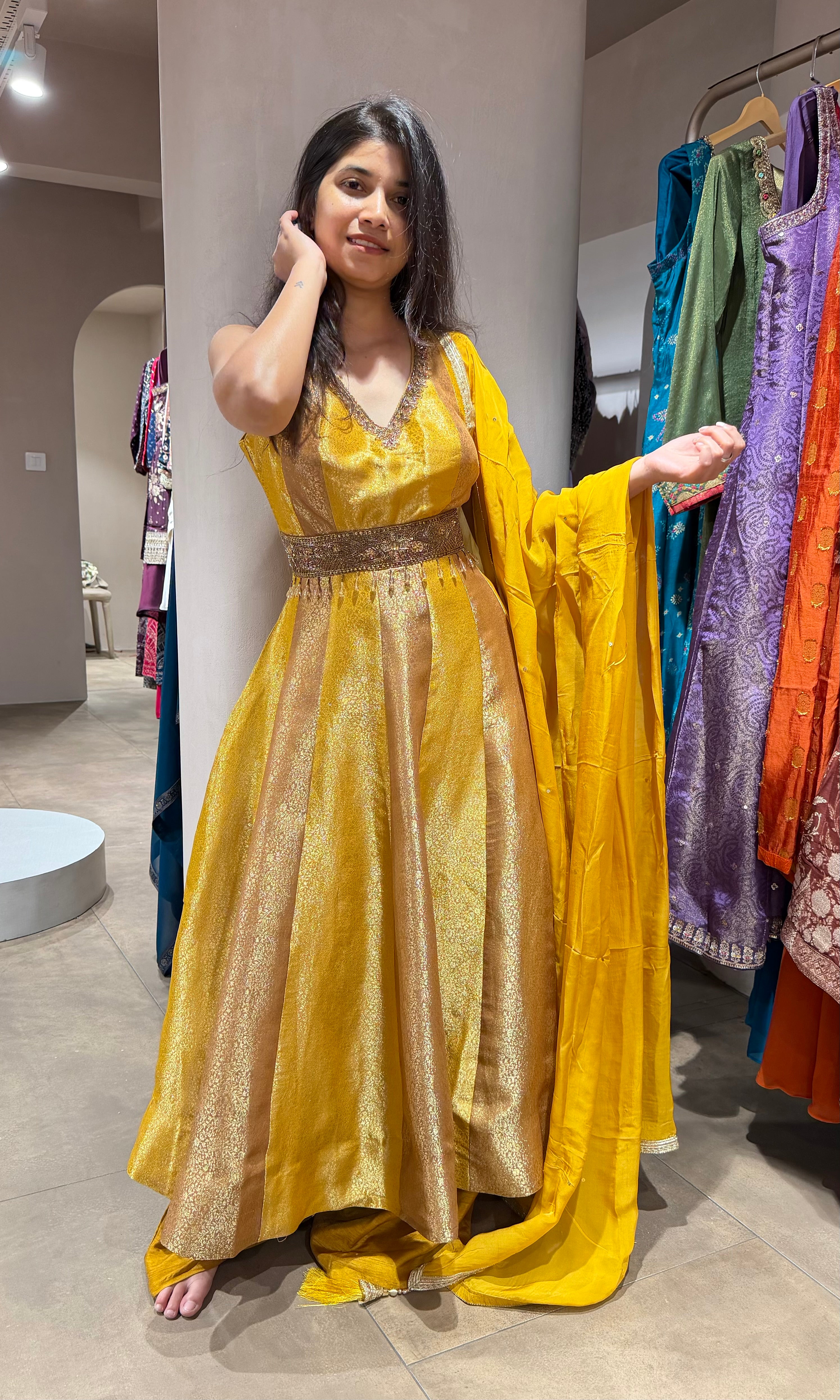 Mustard yellow EMBELLISHED ANARKALI SET