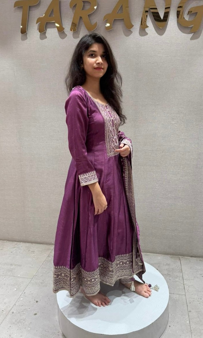 Violet  Graceful Anarkali Kurta Set with Dupatta