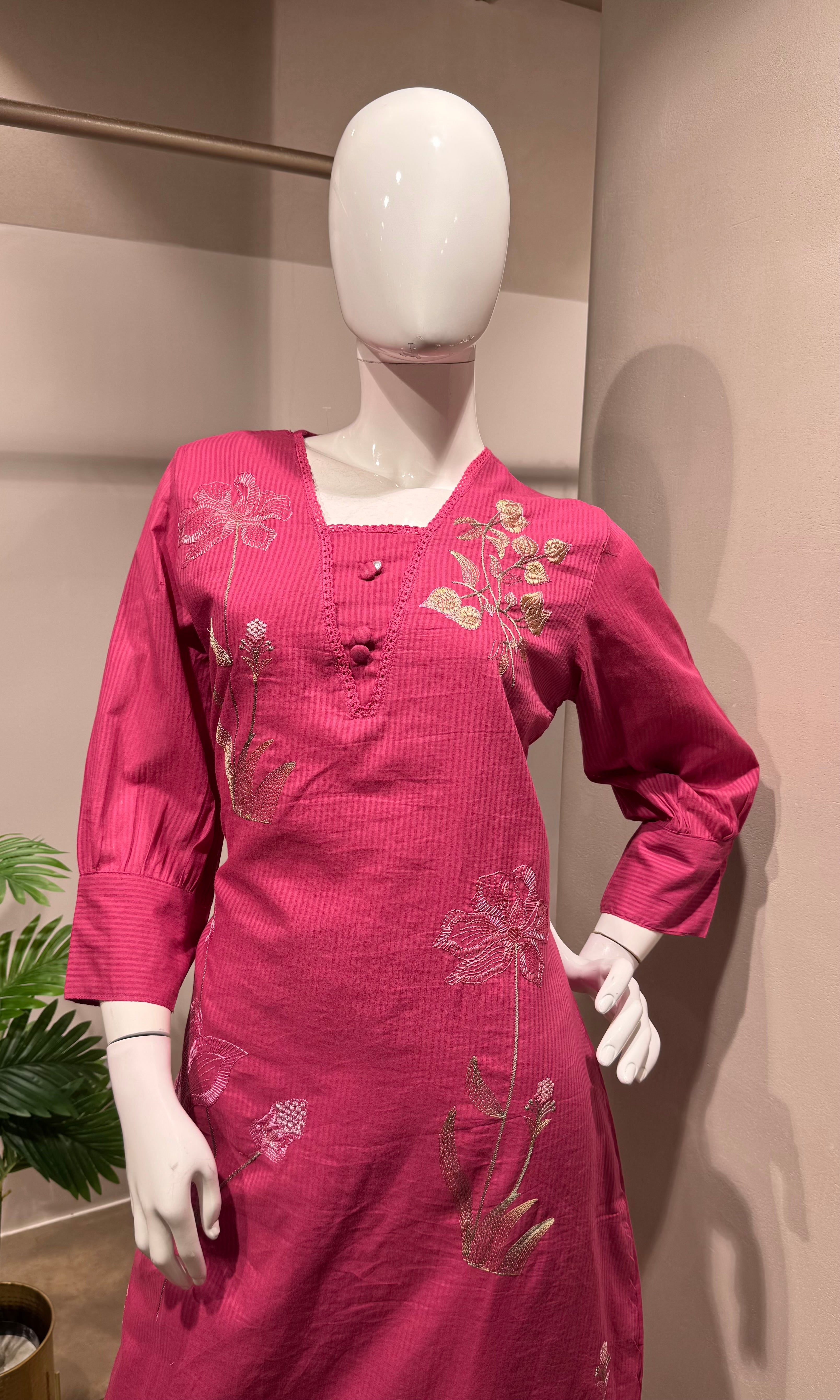 Pink Floral Embroidered Kurta Set