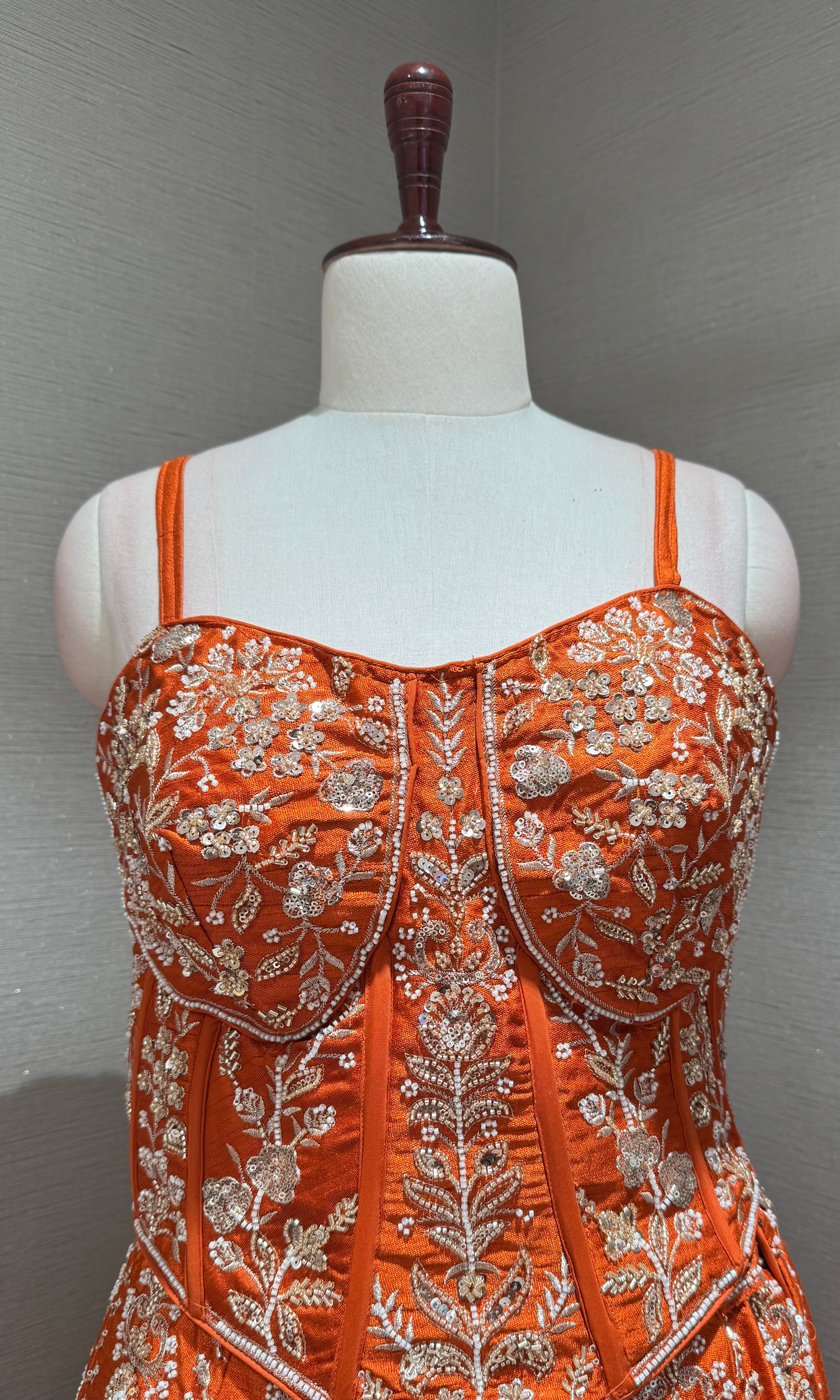 Orange Embroidered Peplum crop top Lehenga Set
