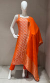 Orange banarasi silk kurta set with dupatta