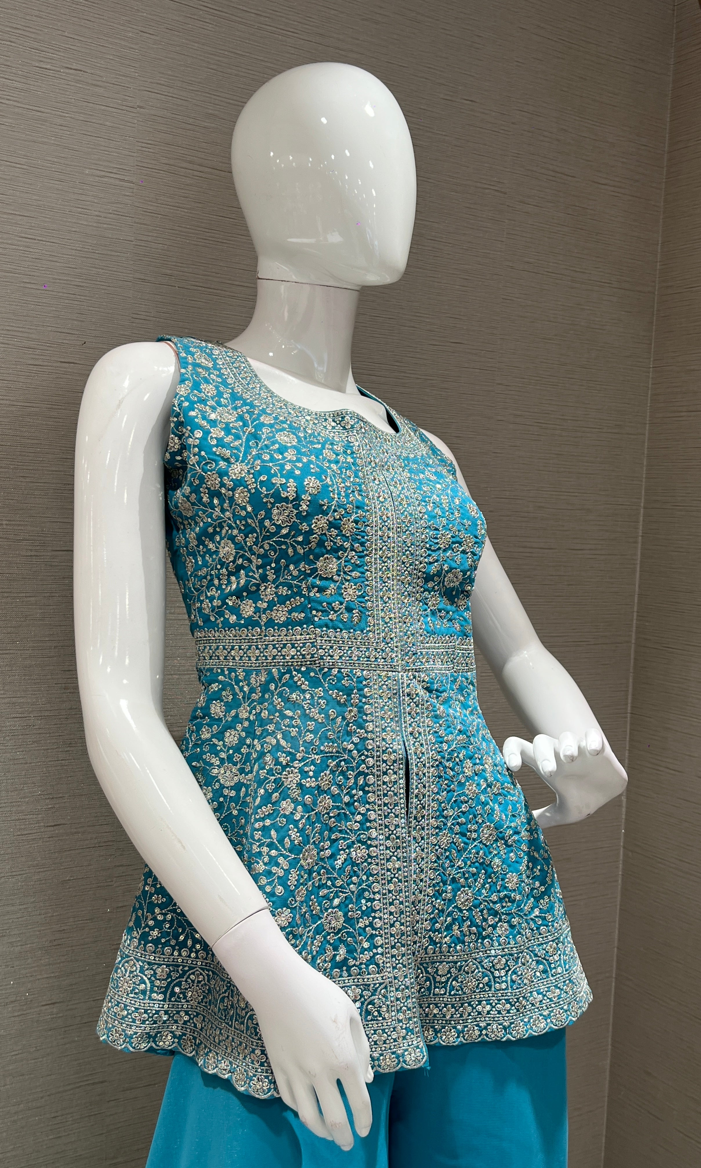 Blue EMBROIDERED PEPLUM PALAZZO