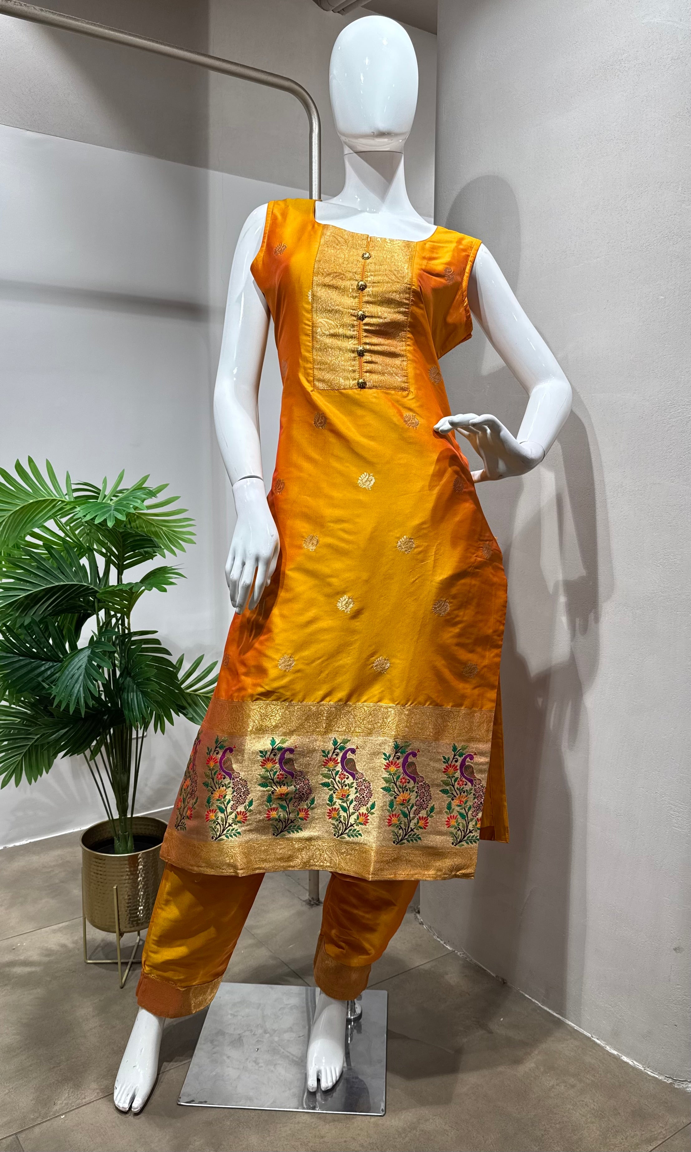 GOLDEN YELLOW Saffron Banarasi Kurta Set