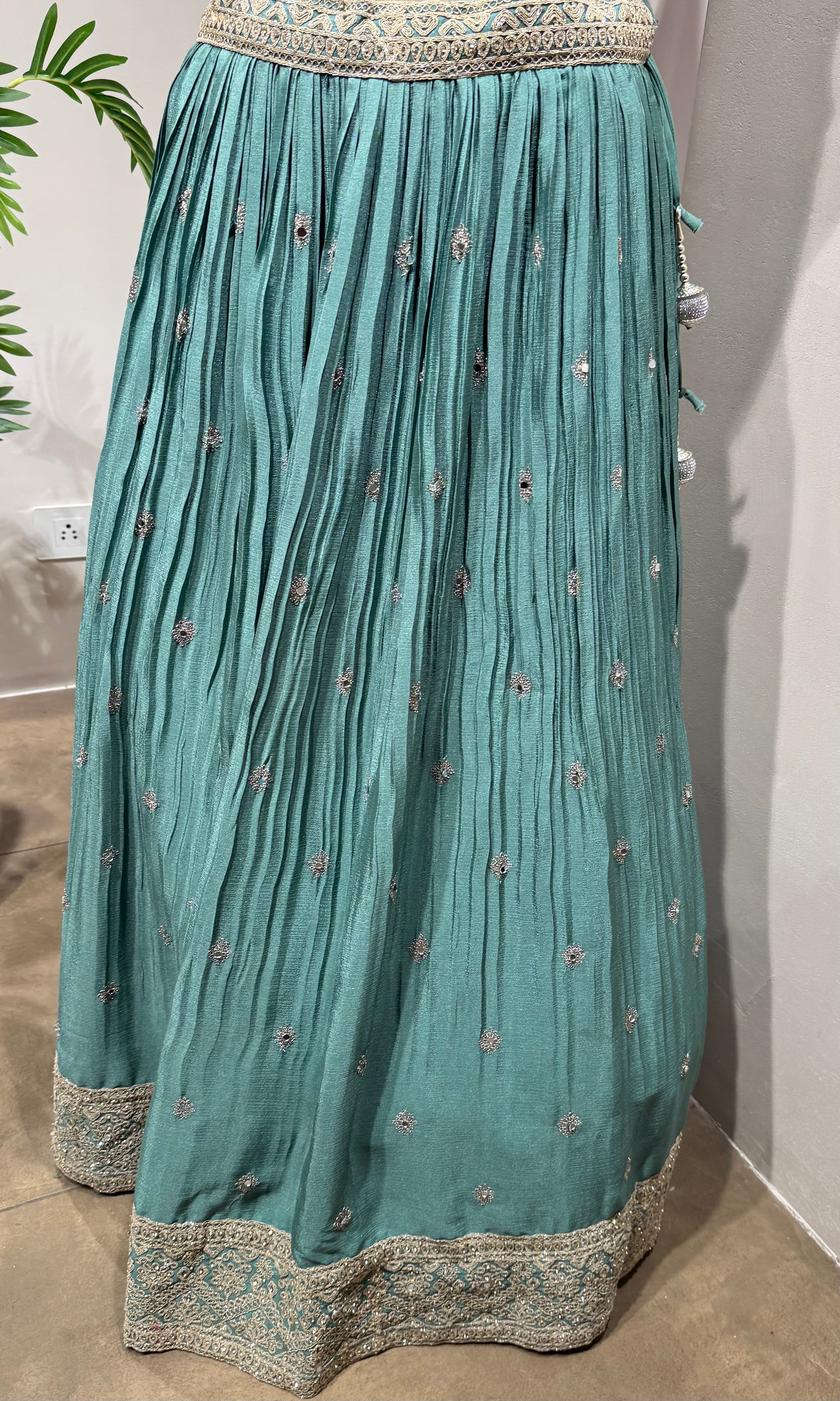 Light Green Embroidered Crop Top Lehenga