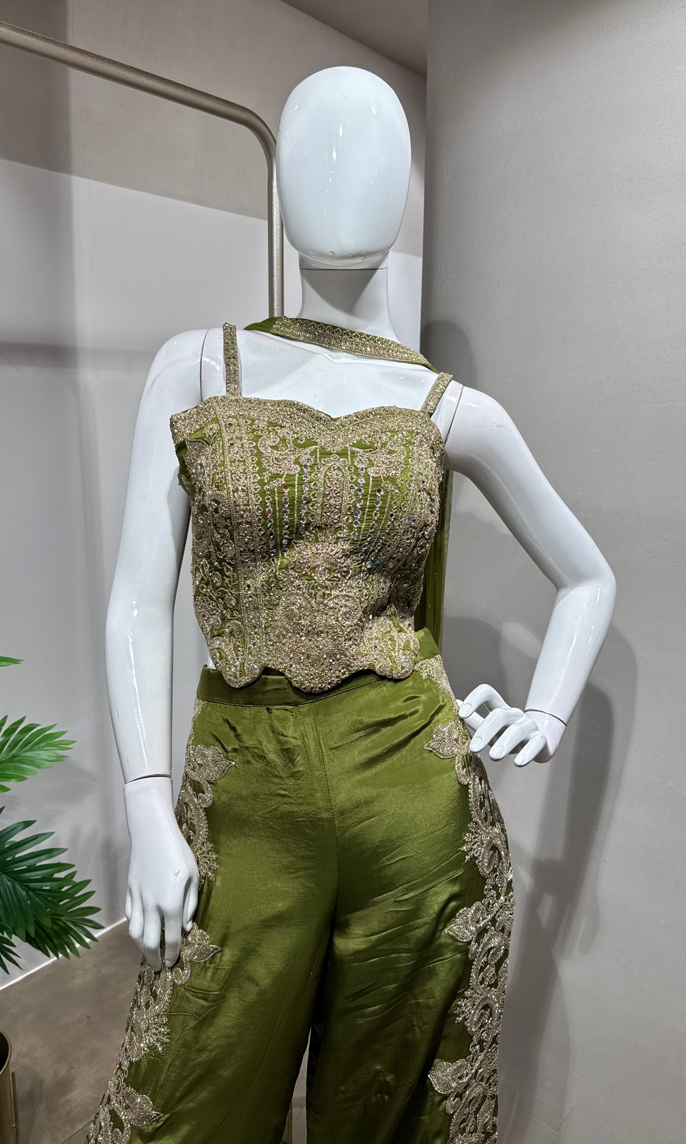 Mehendi Green Georgette Zari Sequin PALAZZO