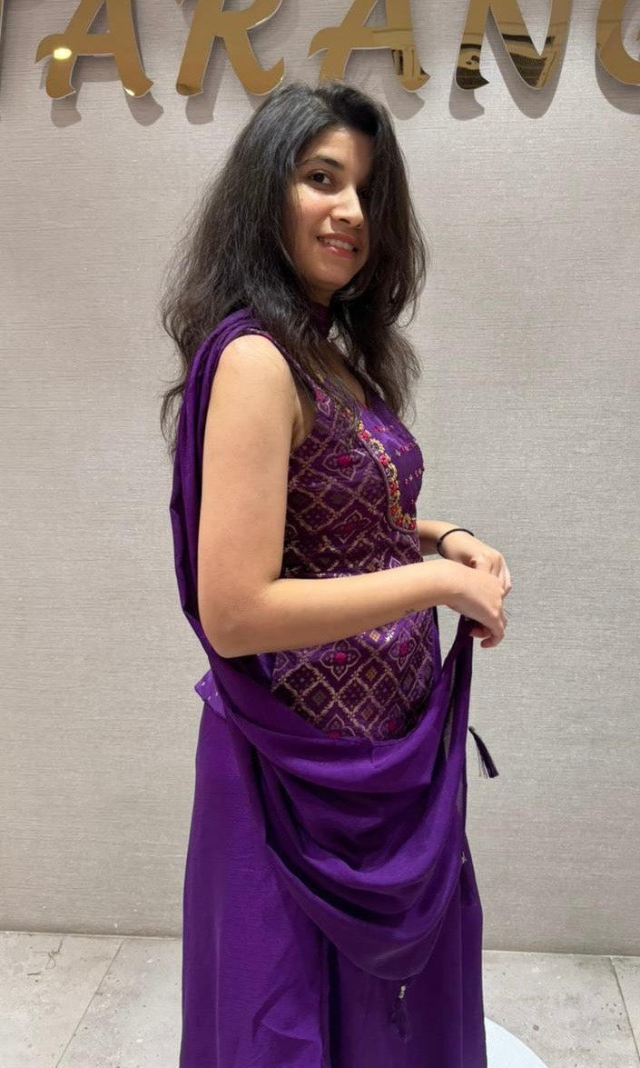Purple palazzo Set with Layered Jacket Style Blouse