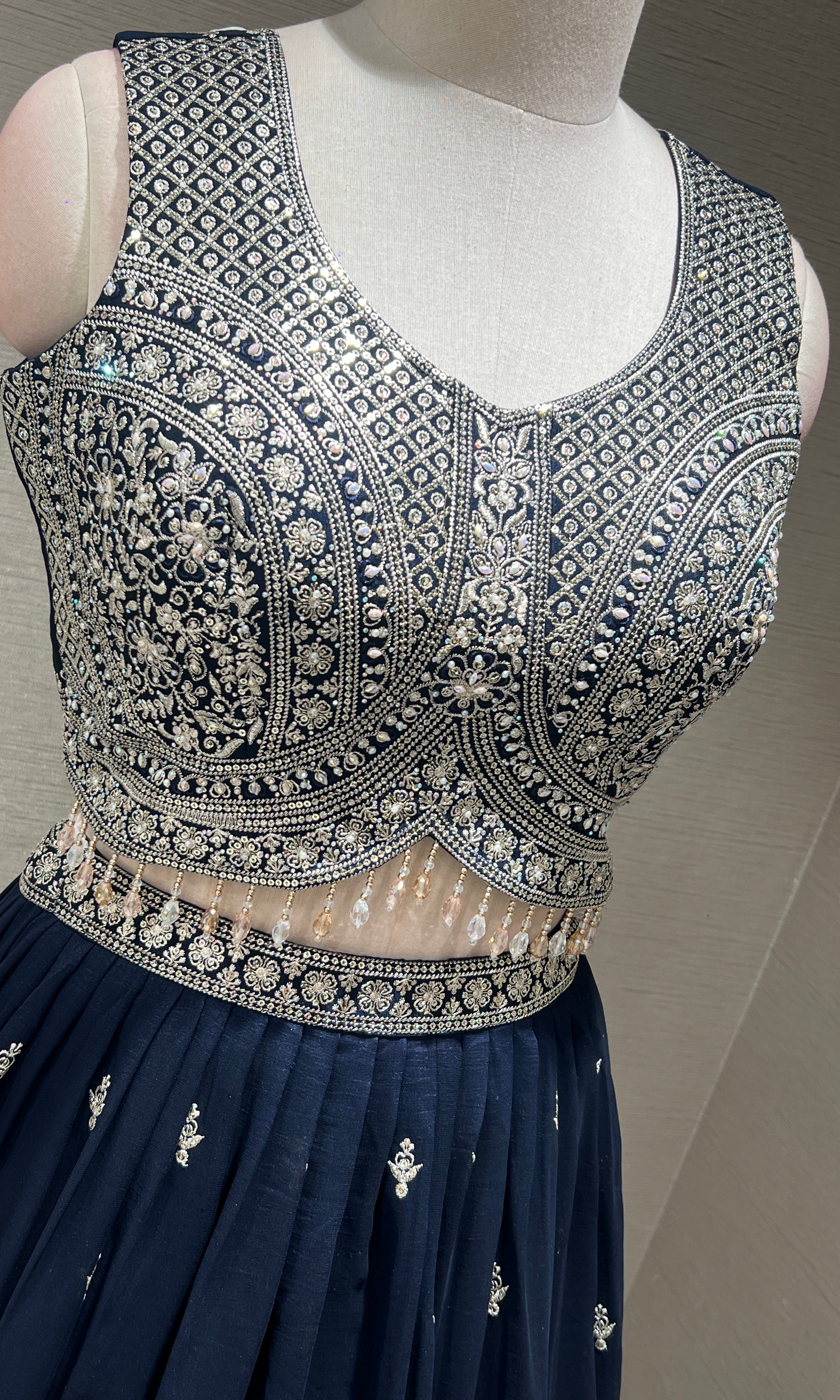 Navy Blue Heavy Mirror Embroidered Lehenga