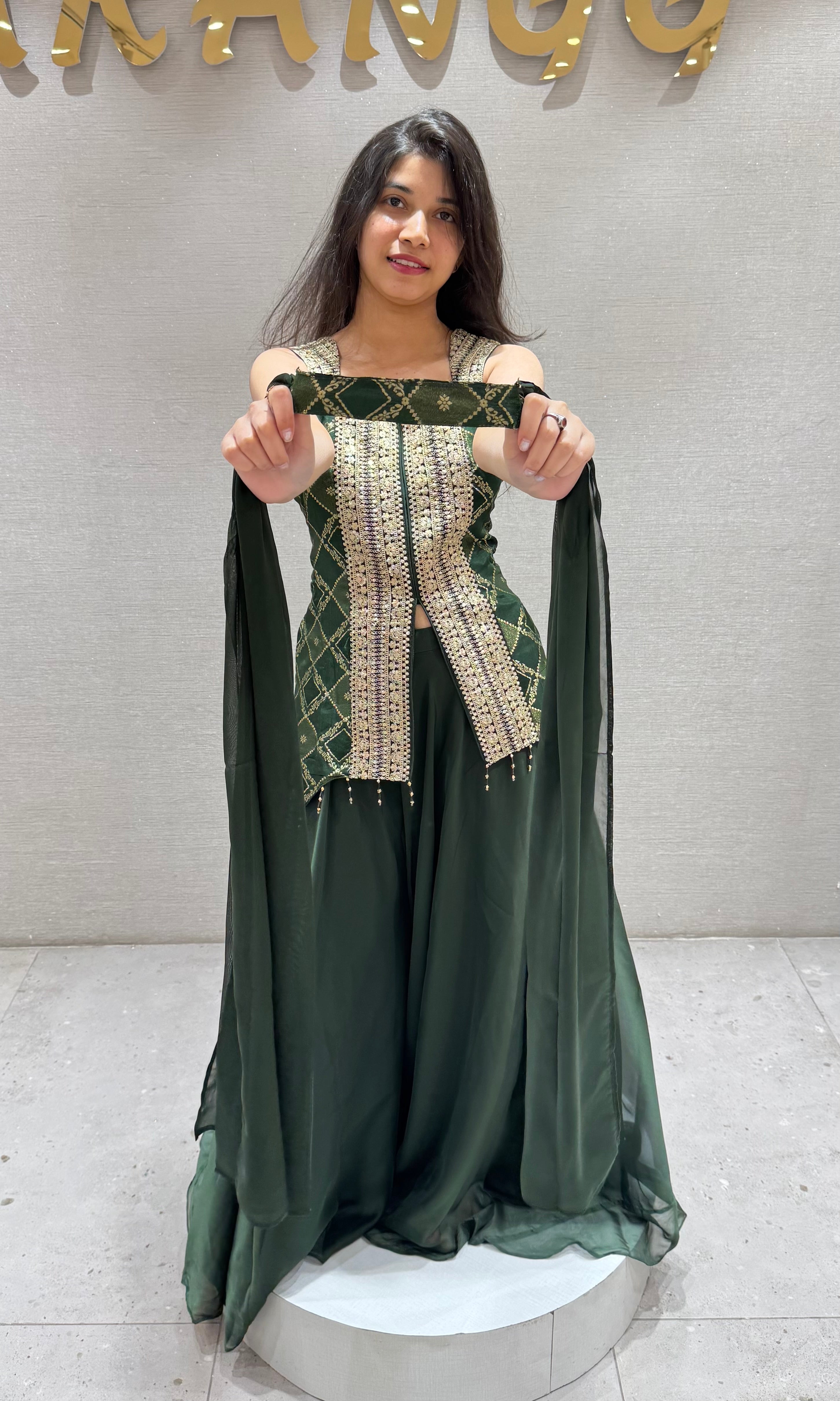 Green GOLDEN PEPLUM PALAZZO SET