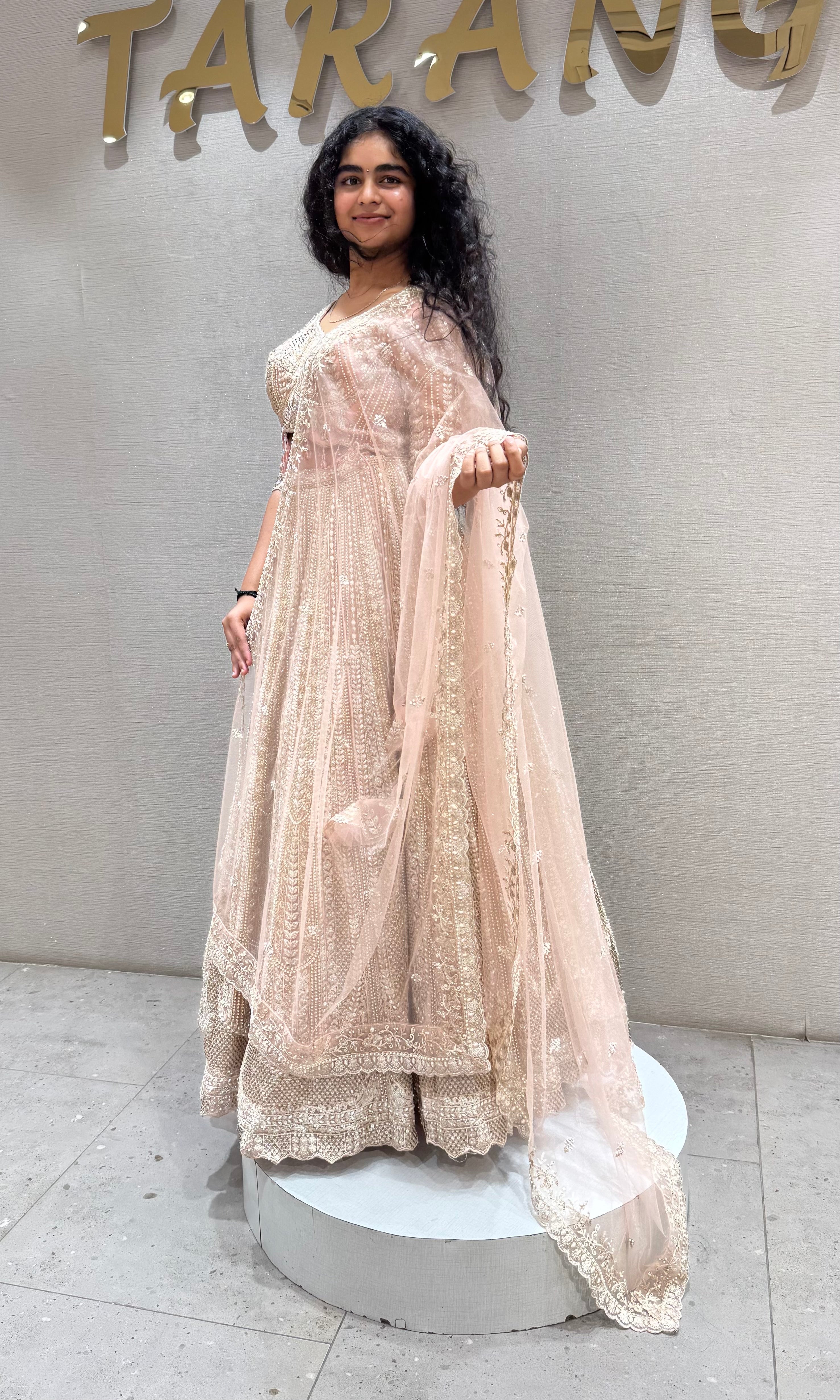 Light pink Net Floral Embroidered Lehenga