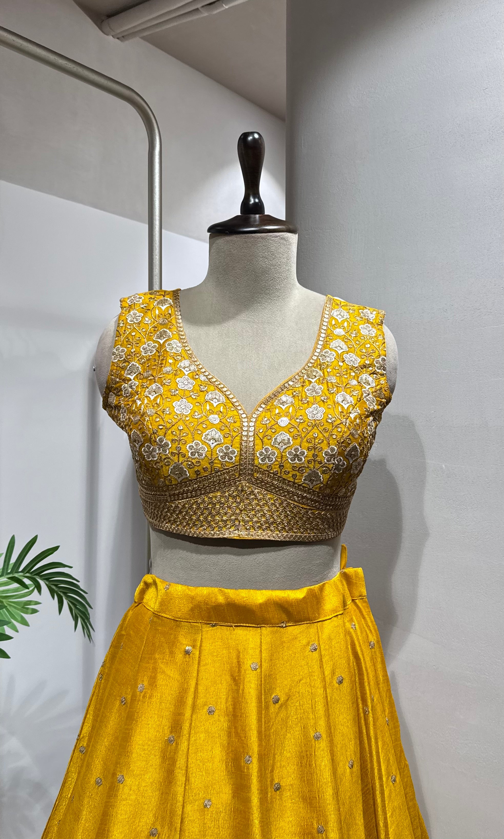 Yellow golden ethnic lehenga set