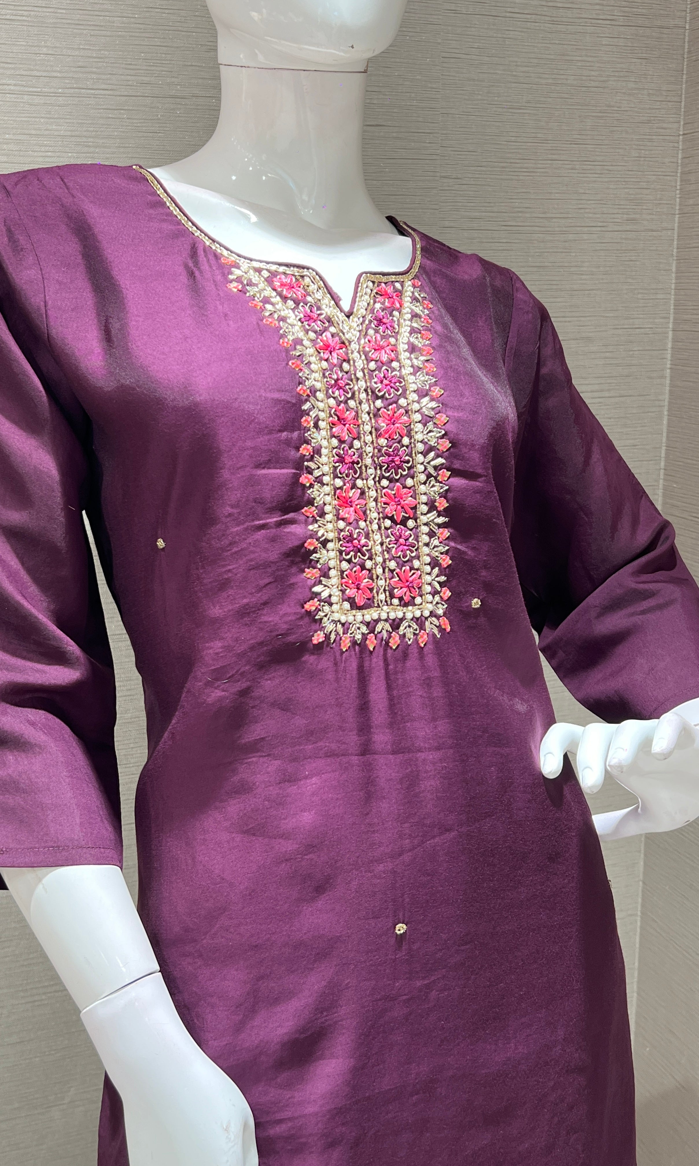 WINE EMBROIDERED KURTA SET