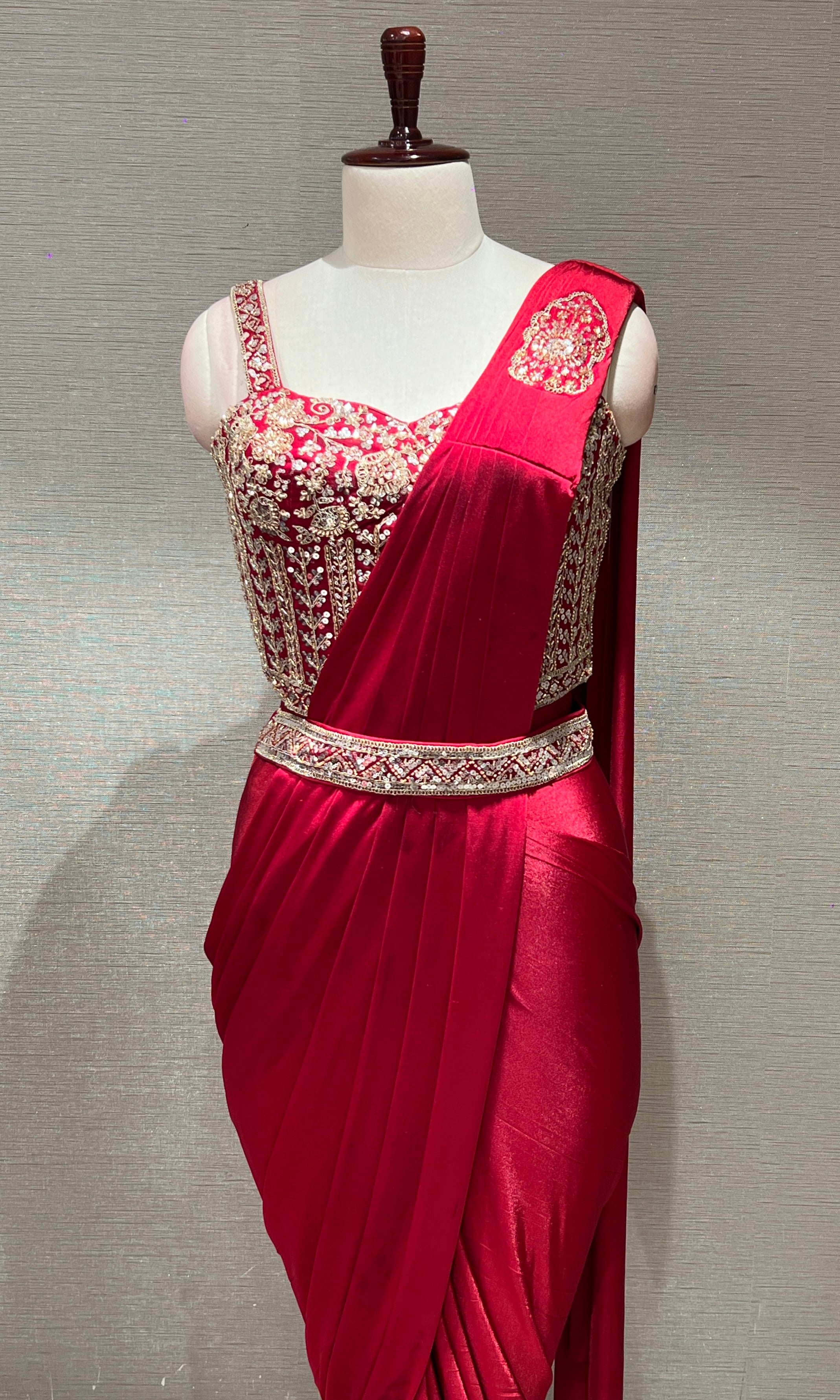 rani pink drape saree with corset blouse