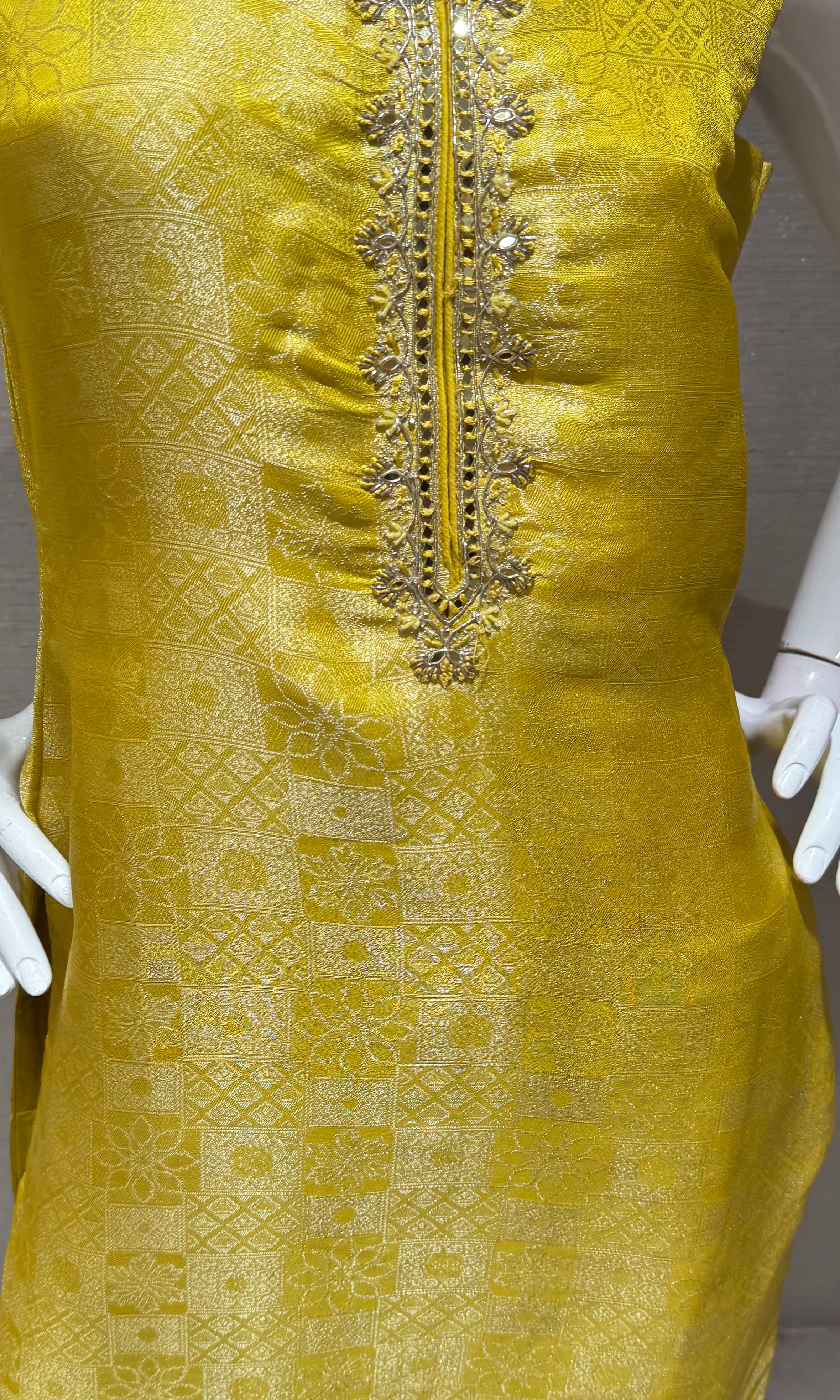 Yellow silk jaquard Kurta set
