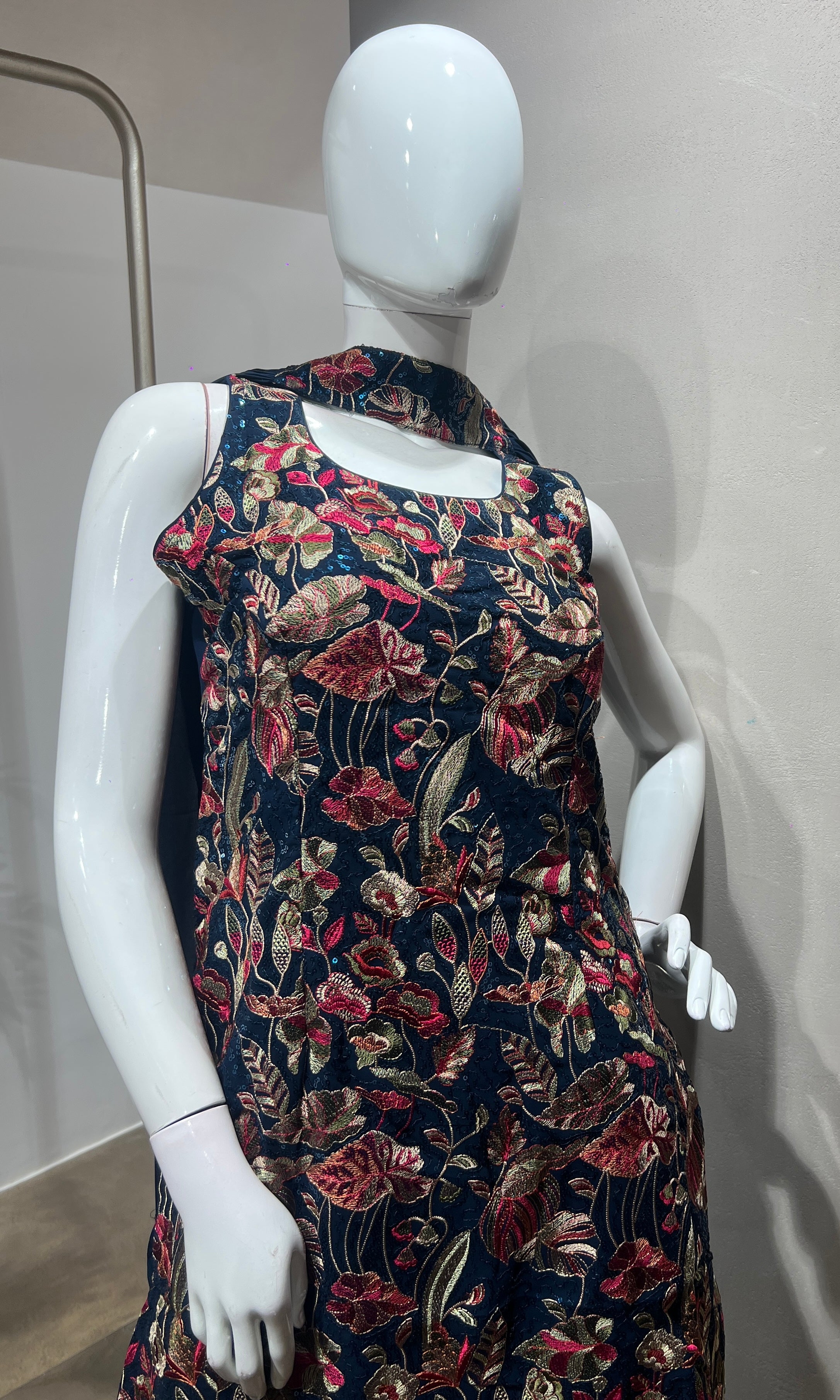 Navy Blue Floral Georgette Sharara Set