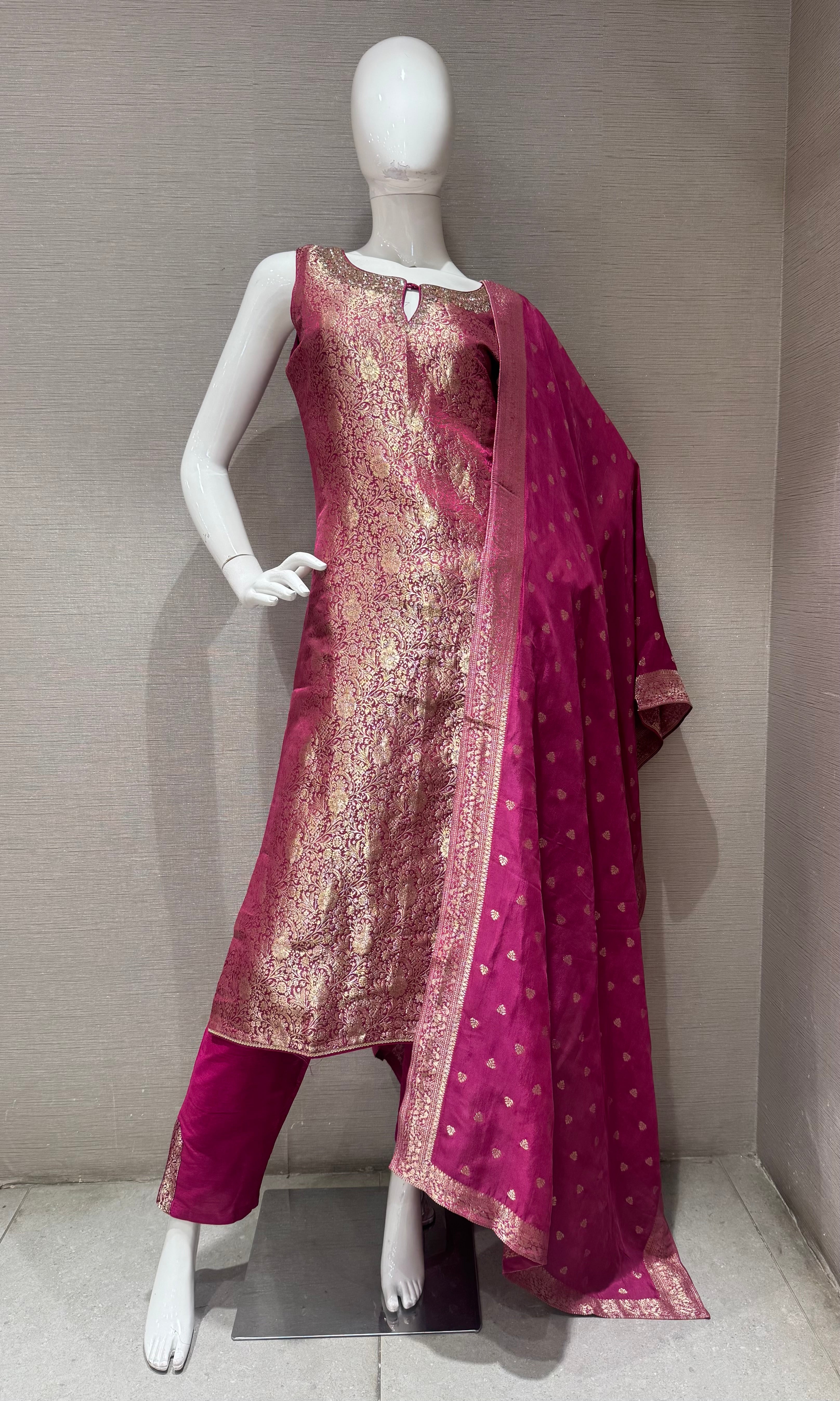 Violet Banarasi ethnic kurta set