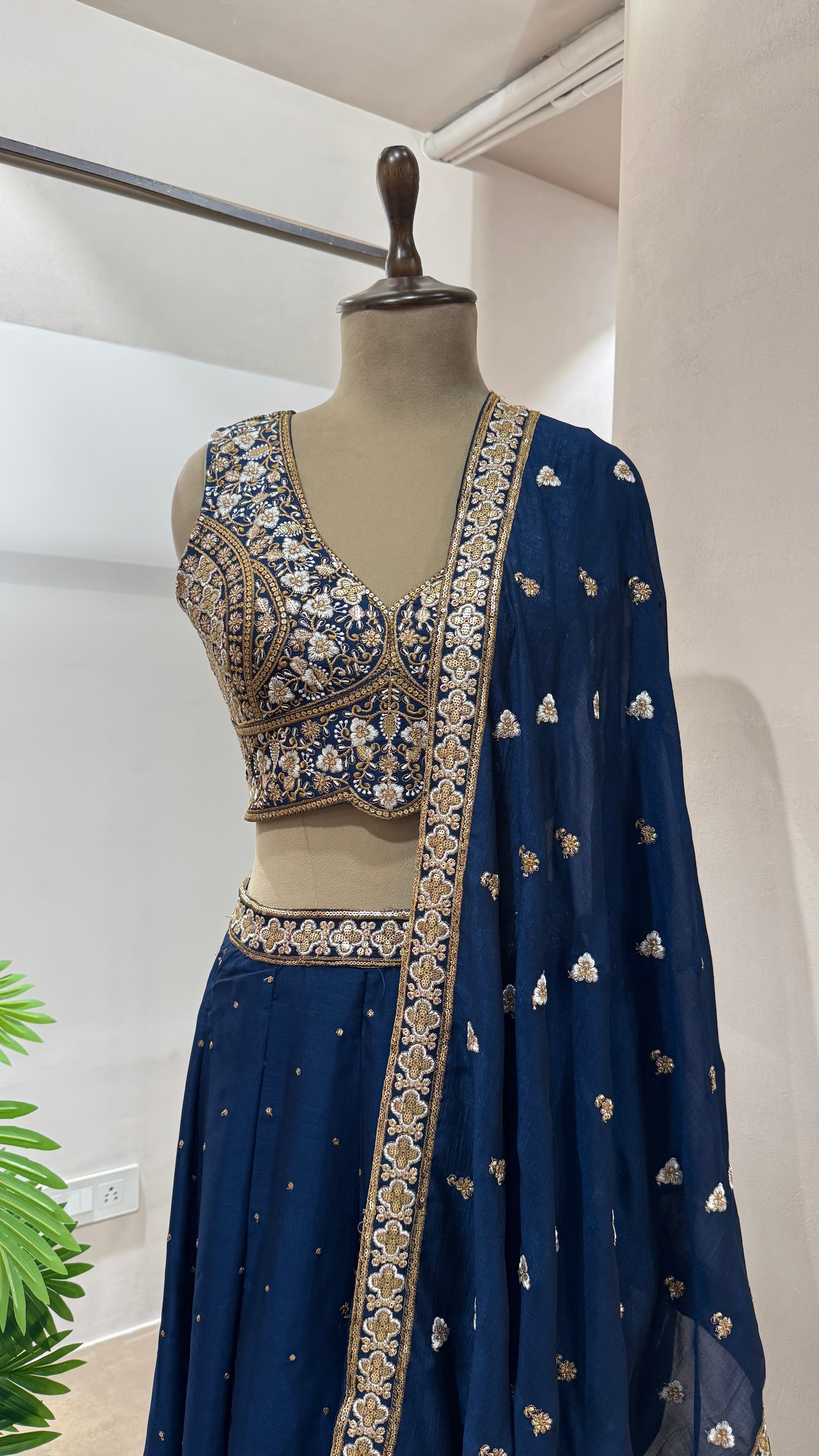 Navy blue GOLDEN EMBROIDERED LEHENGA