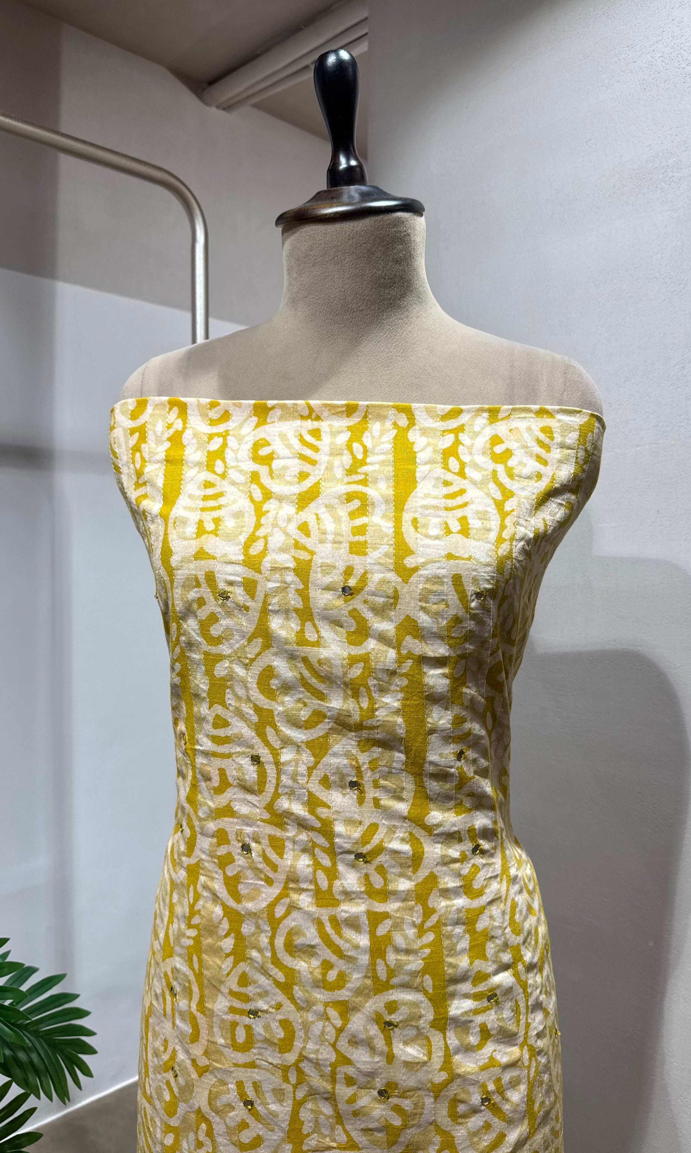 YELLOW ETHNIC PRINTED DRESS MATERIAL