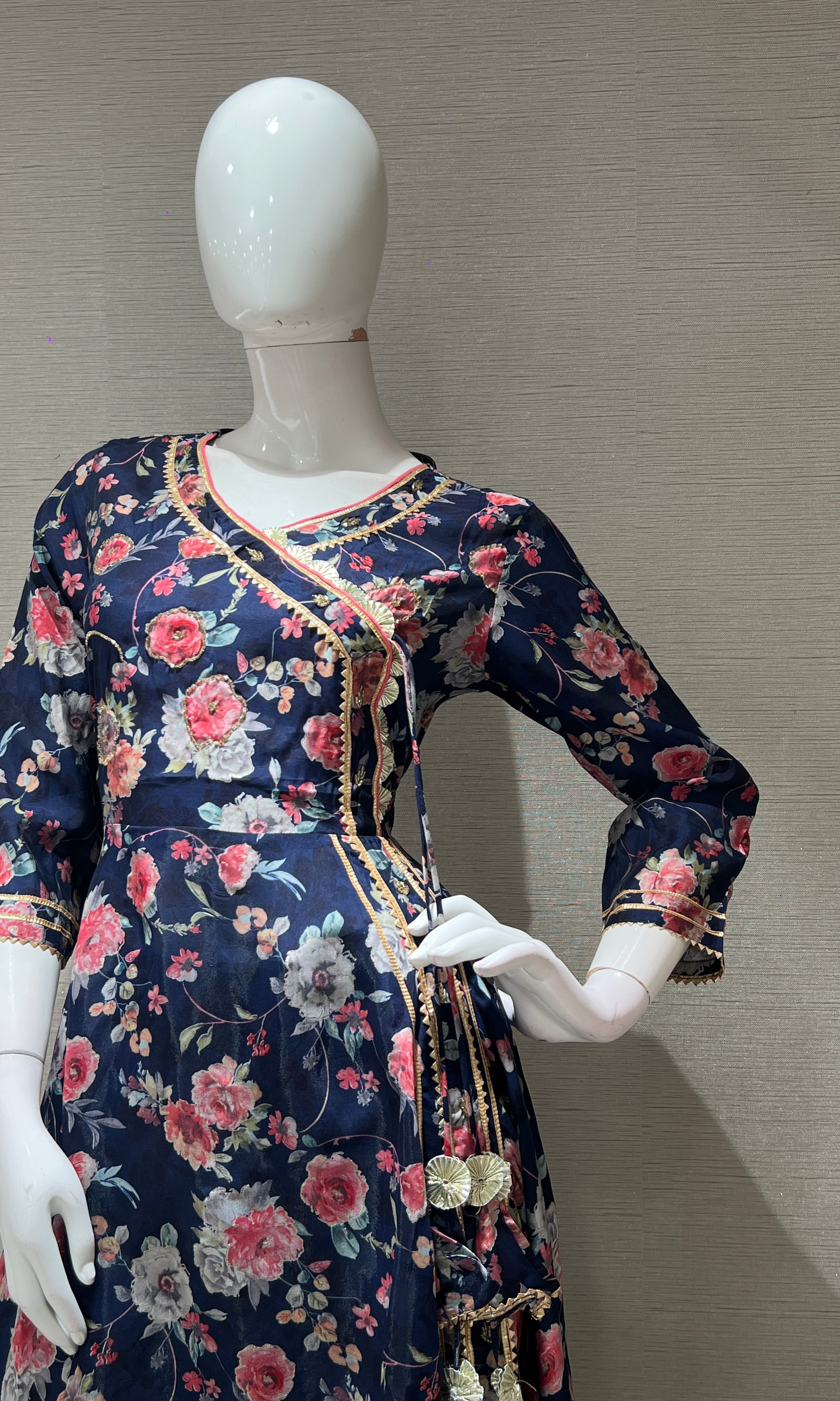 Navy Blue A LINE FLORAL KURTA SET