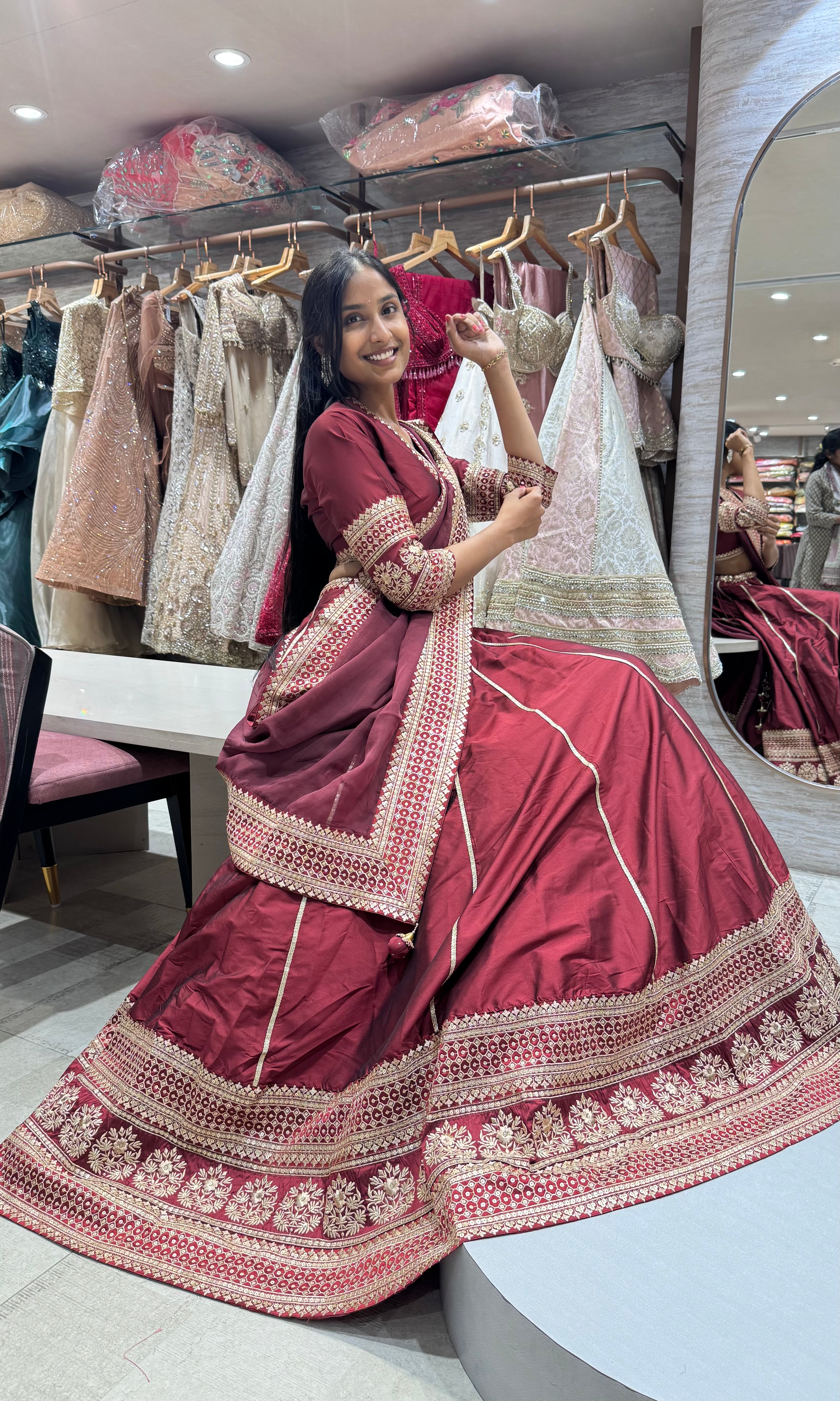 MAROON GOLDEN EMBROIDERED LEHENGA