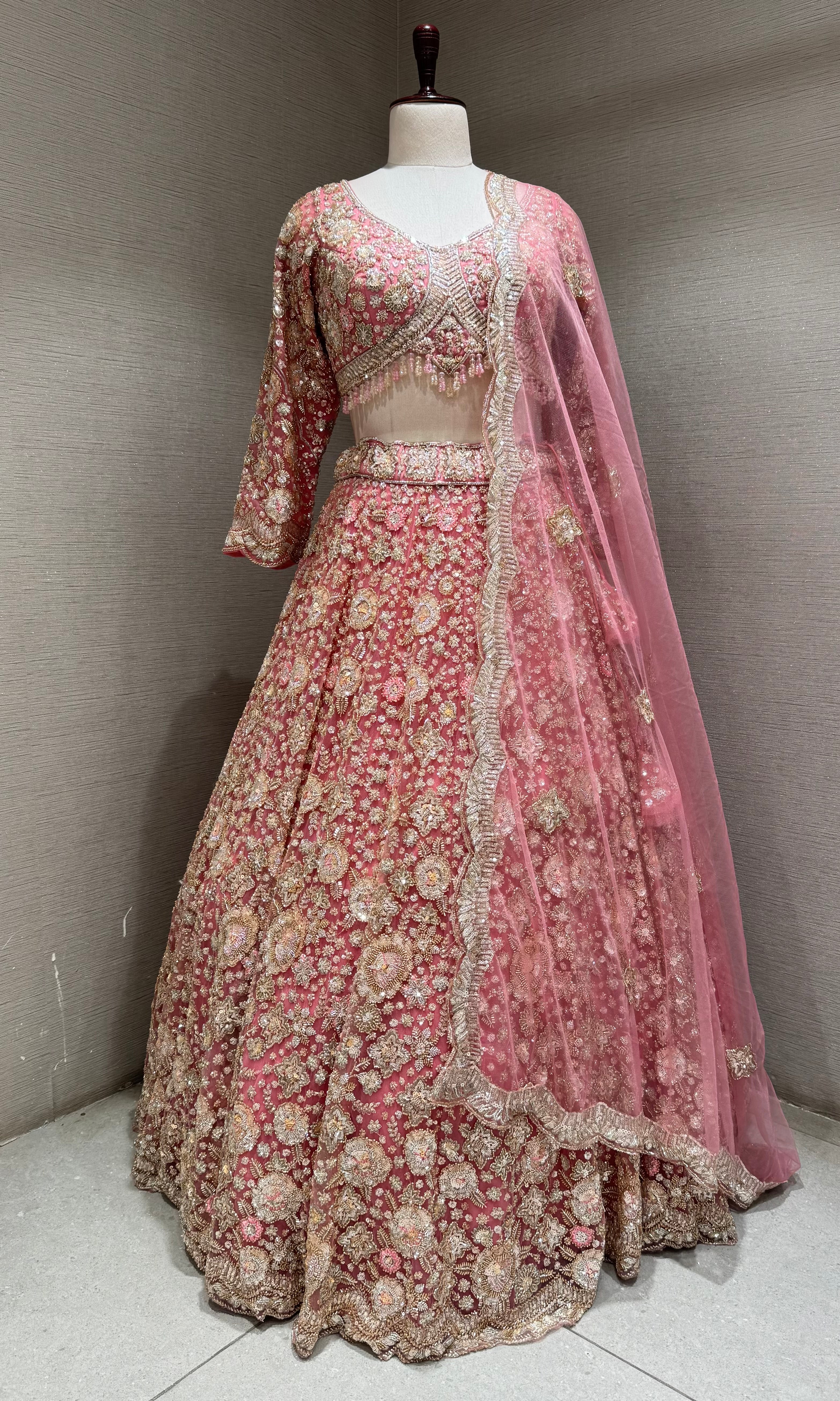 Blush Pink Gold Embellished bridal Lehenga