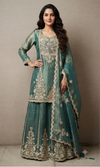 Light Blue Embroidered Sharara set with Sheer Dupatta