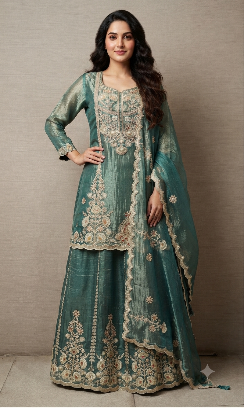 Light Blue Embroidered Sharara set with Sheer Dupatta