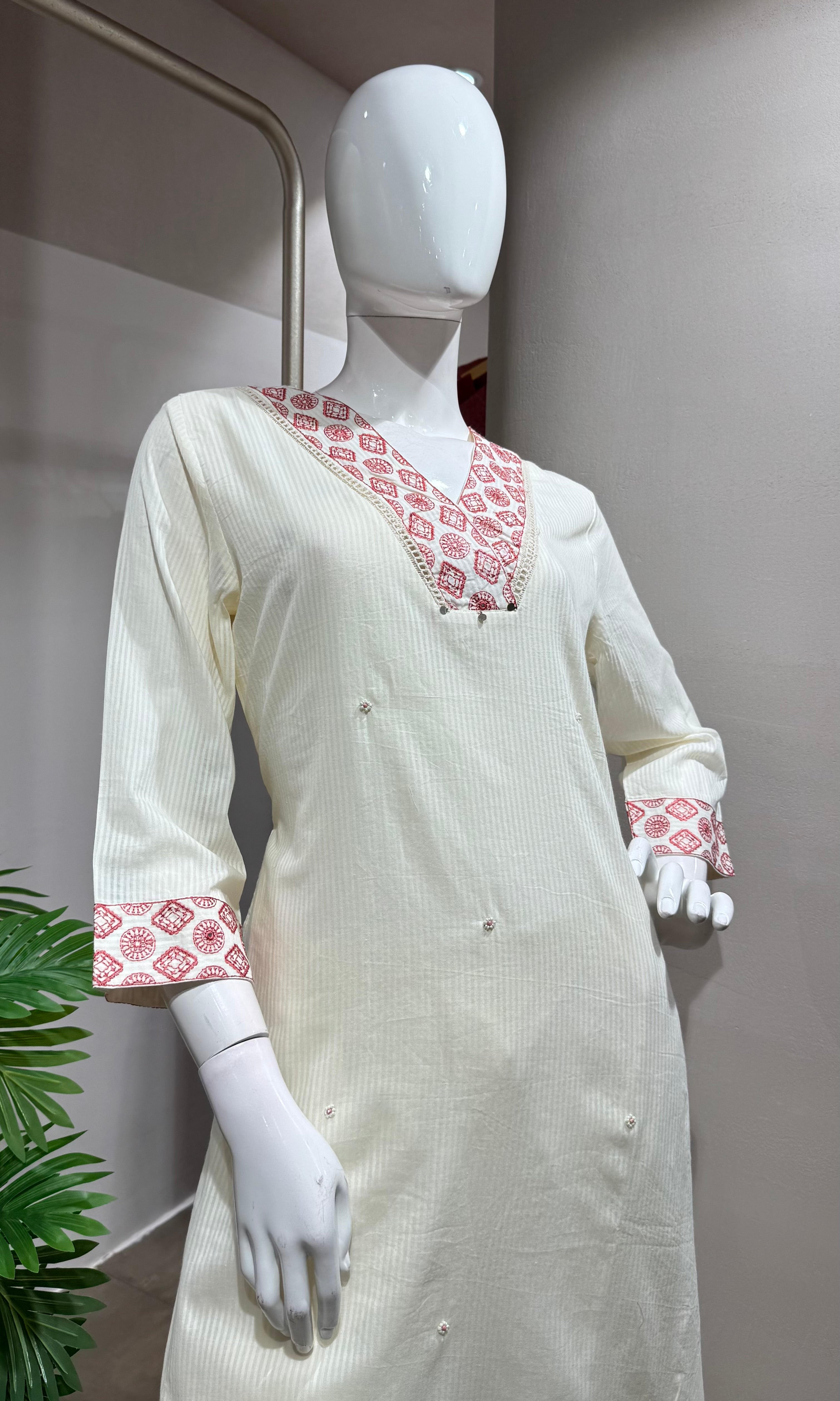 Pink Floral Embroidered  Kurta Set