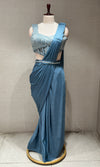 Sea blue drape saree WITH BLOUSE AND BELT