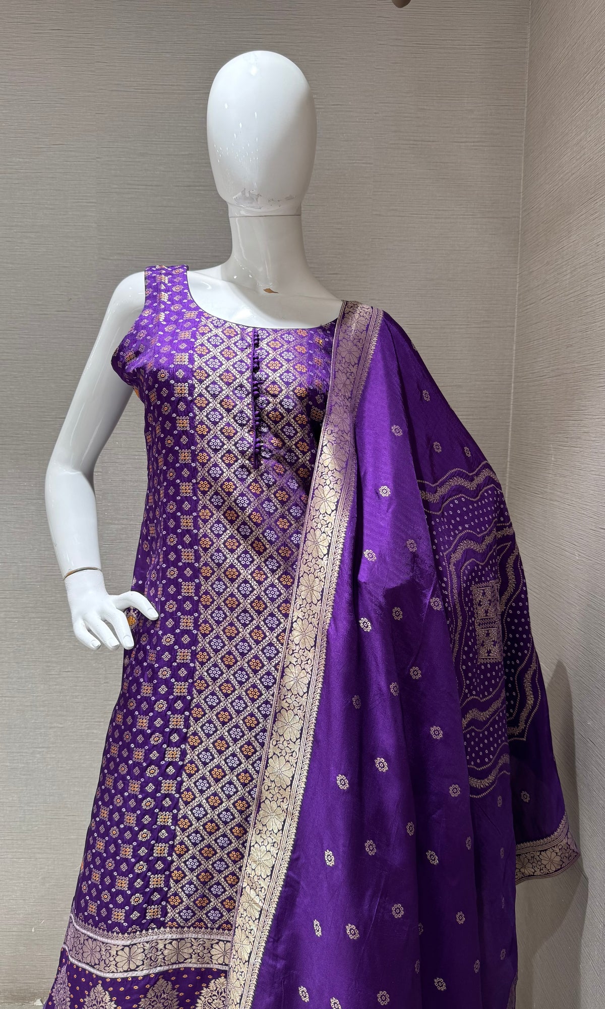 Purple Embroidered silk Kurta Set with Banarasi Dupatta