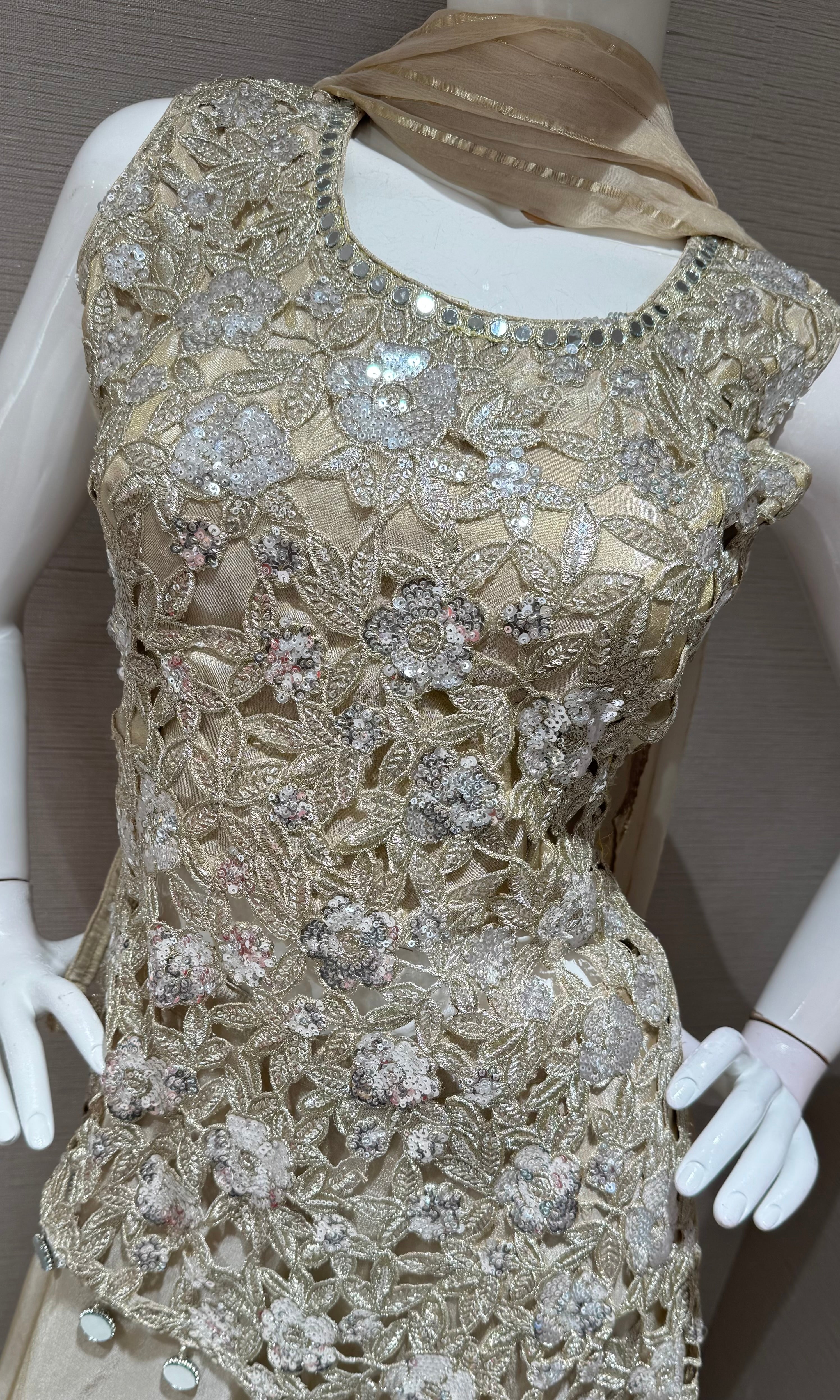 Champagne Gold Floral Ensemble Sharara set