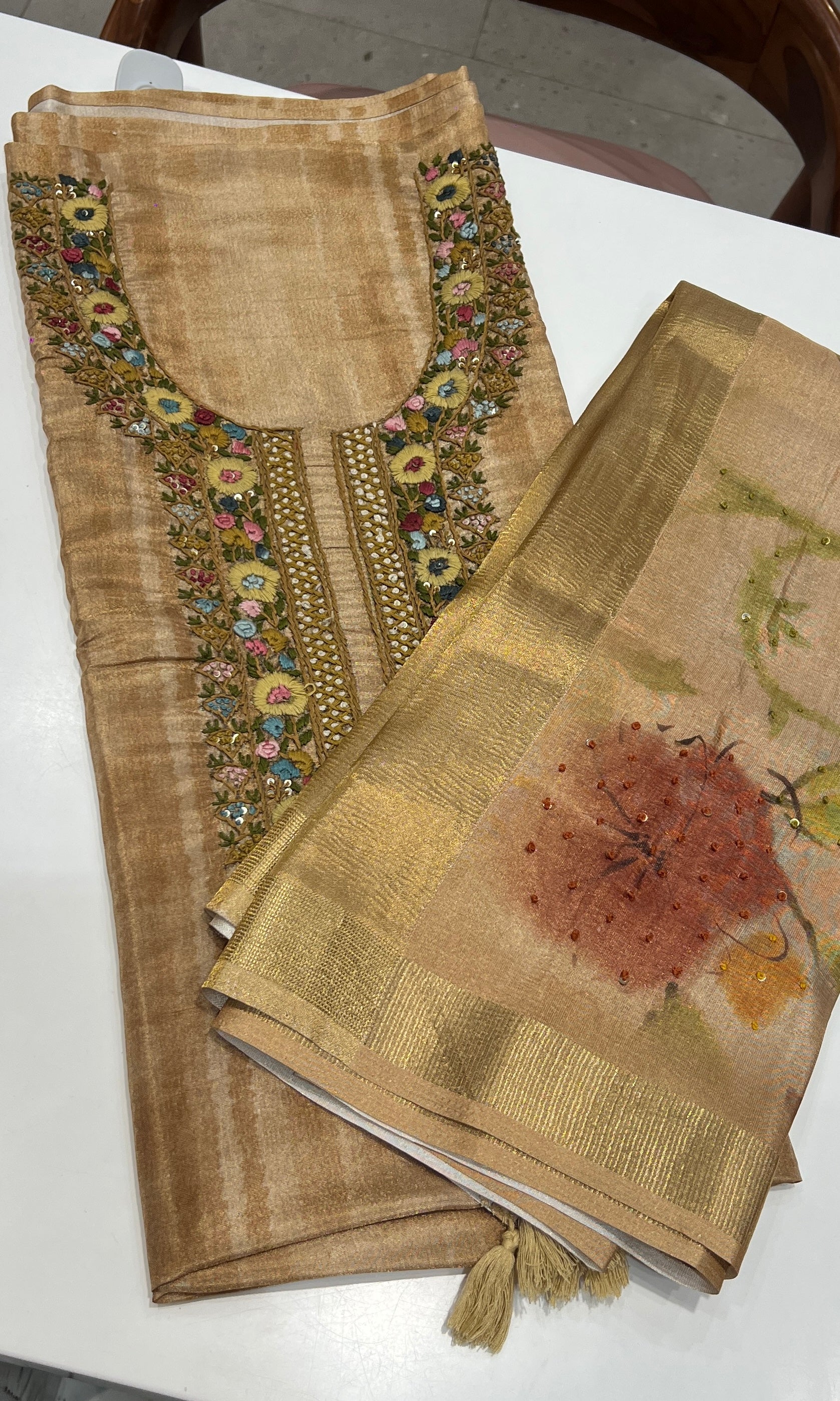 Brown FLORAL dress material