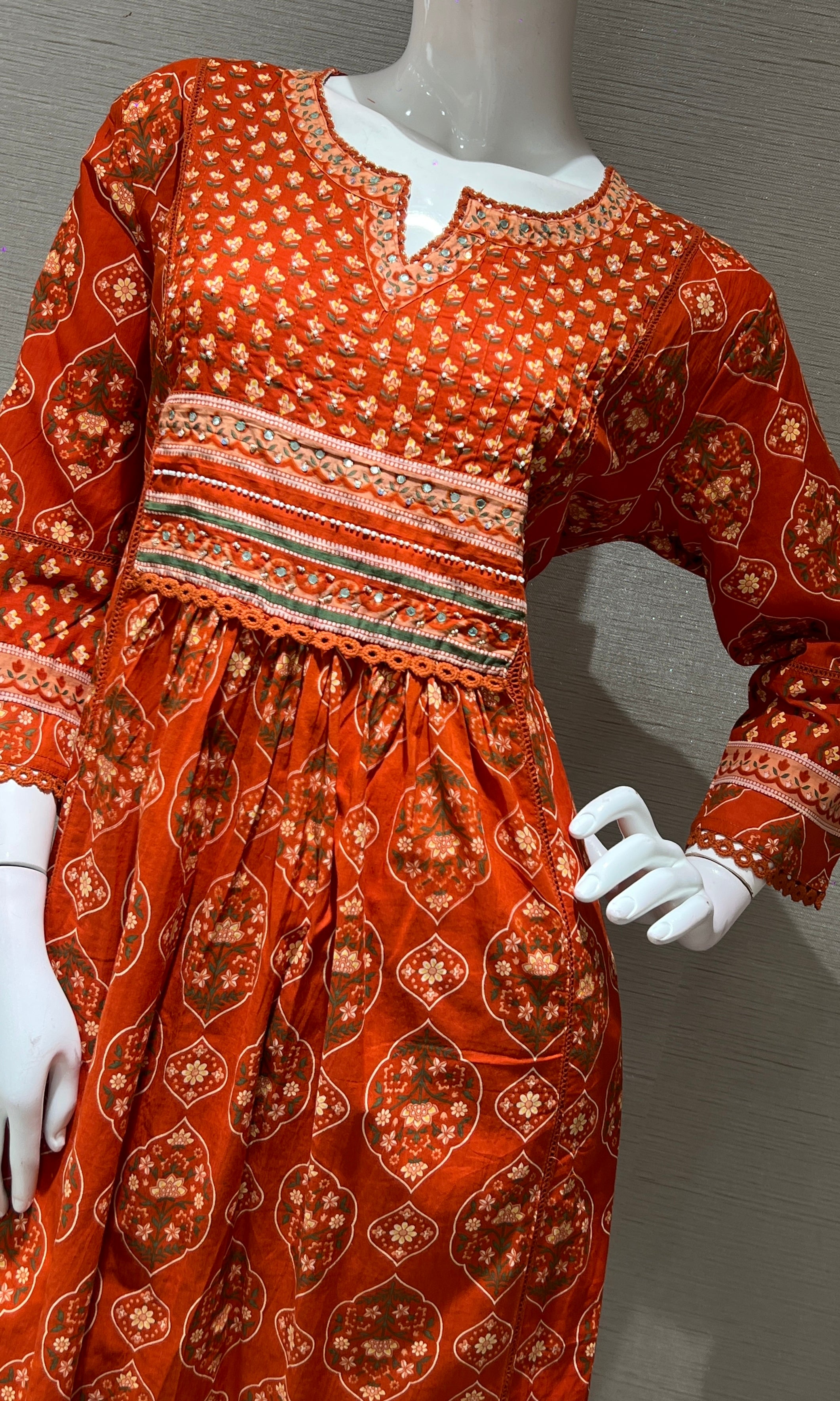 Rust PRINTED KURTA SET WITH FLORAL DUPATTA